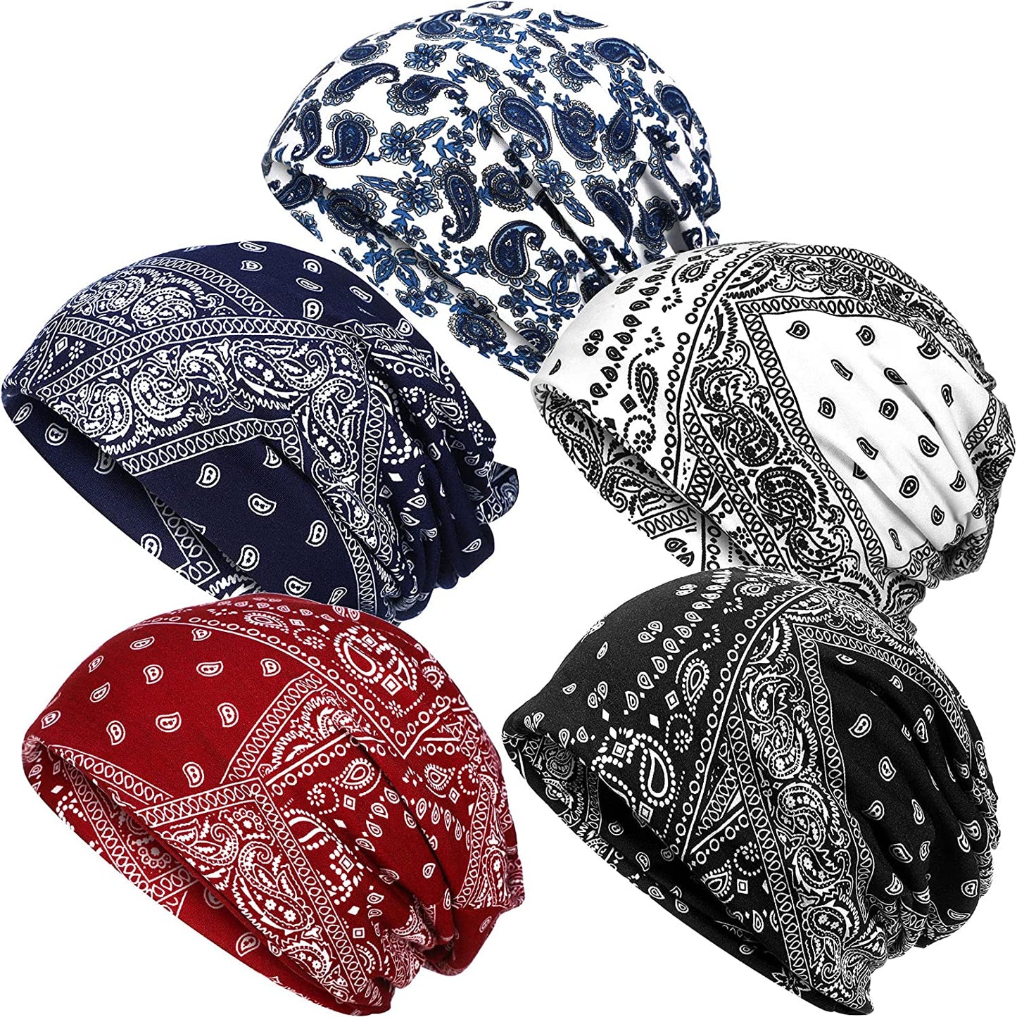 SATINIOR 5 Pieces Women'S Slouchy Beanie Hat Baggy Skull Sleep Cap Turban Headwear Apparel & Accessories > Clothing Accessories > Hats SATINIOR Flowers Style