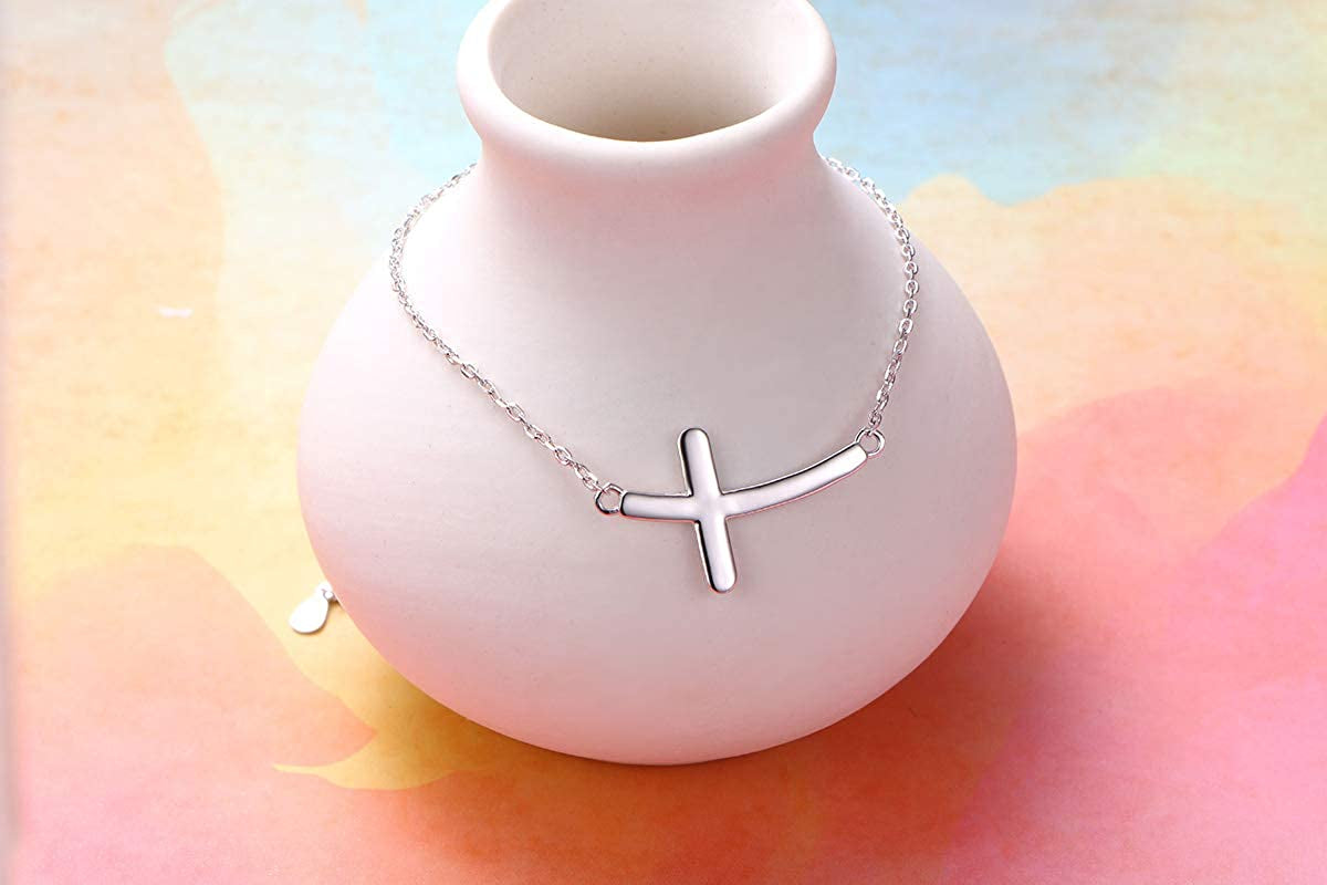 ATHENAA S925 Sterling Silver Concise Sideways Cross Pendant Necklace Bracelet Anklet Apparel & Accessories > Jewelry > Anklets ATHENAA Jewelry Factory
