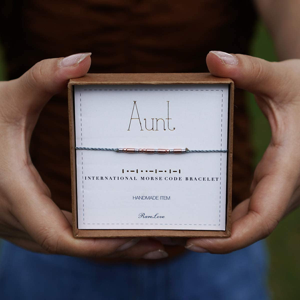 Rarelove Aunt Morse Code Bracelets Best Aunt Christmas Gift Women Girls Rose Golden Beads Grey String Bracelet Apparel & Accessories > Jewelry > Bracelets RareLove