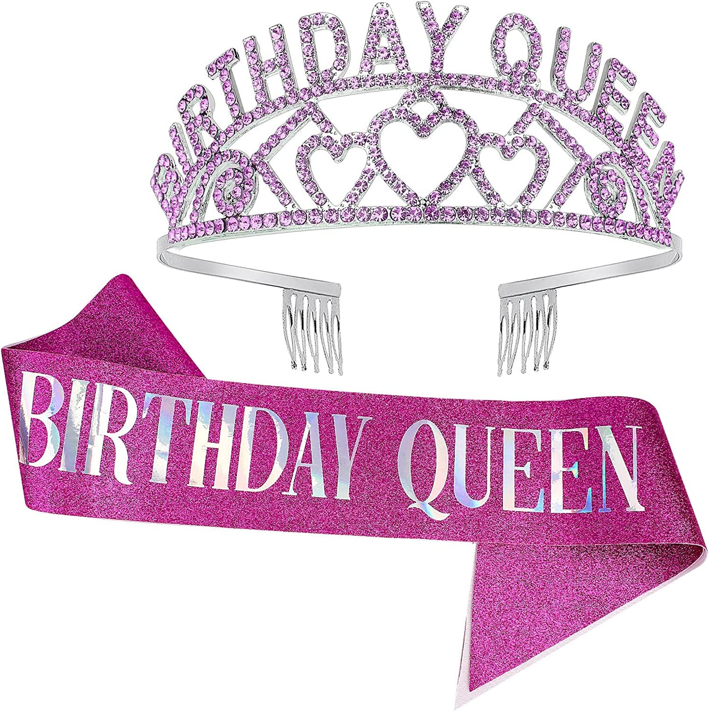 CAVETEE Gold Birthday Queen Rhinestone Tiara and Sash- Birthday Tiara and Sash Birthday Party Favors Glitter Birthday Decorations for Women(Multi Color Letter) Apparel & Accessories > Clothing Accessories > Sashes CAVETEE Purple Queen