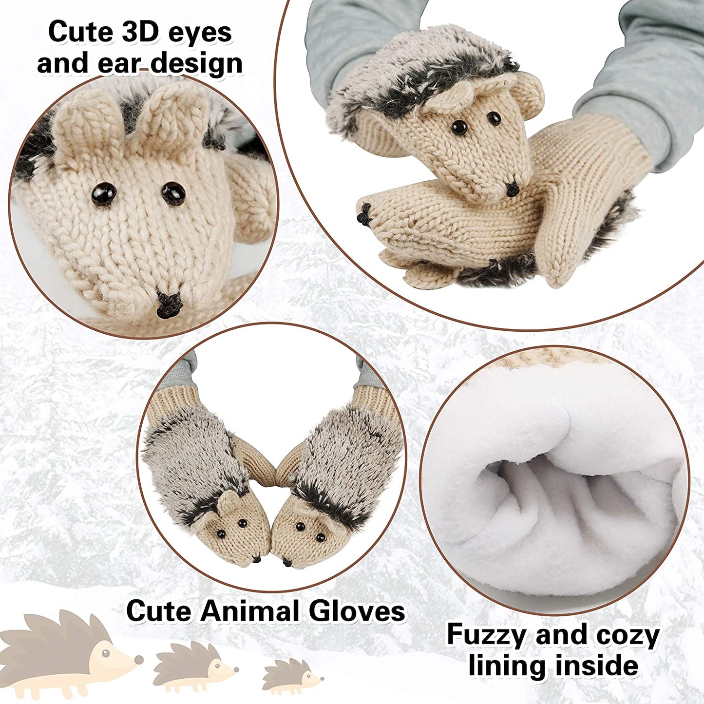 Double Layer Winter Thicken Warm Knit Mittens Cartoon Hedgehog Gloves Apparel & Accessories > Clothing Accessories > Gloves & Mittens Bienvenu