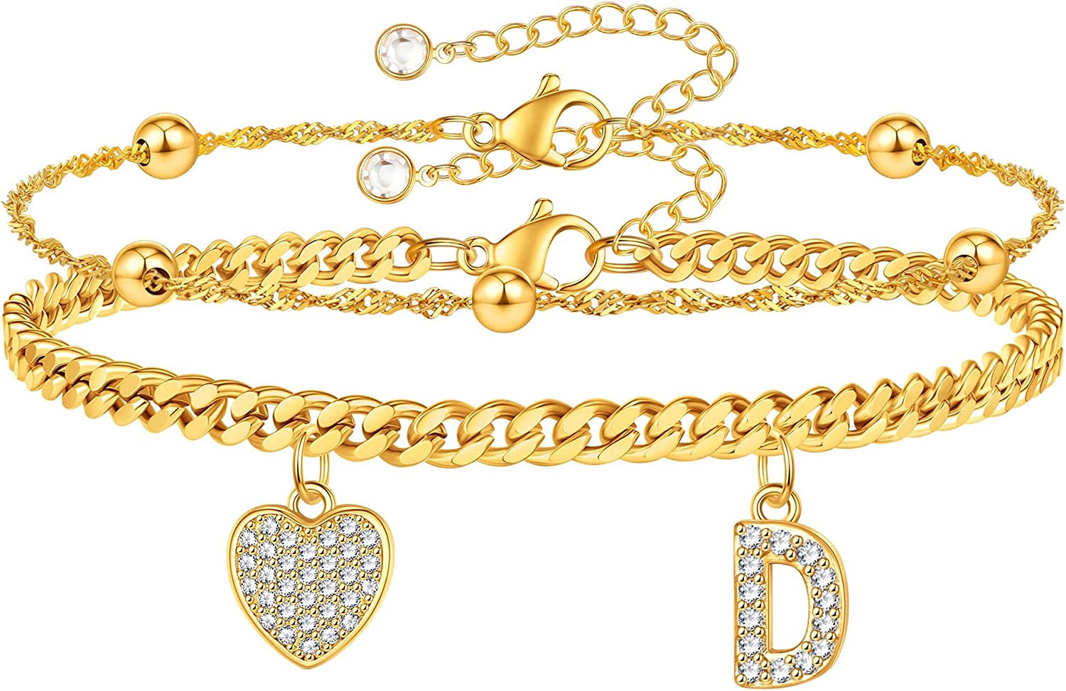 Gold Ankle Bracelets for Women 14K Gold Plated Heart Initial Cuban Link Anklets for Women Charm Gold Anklet for Women Summer Bracelets for Teen Girls Women Anklets Jewelry Apparel & Accessories > Jewelry > Anklets BRIJEWLIC D