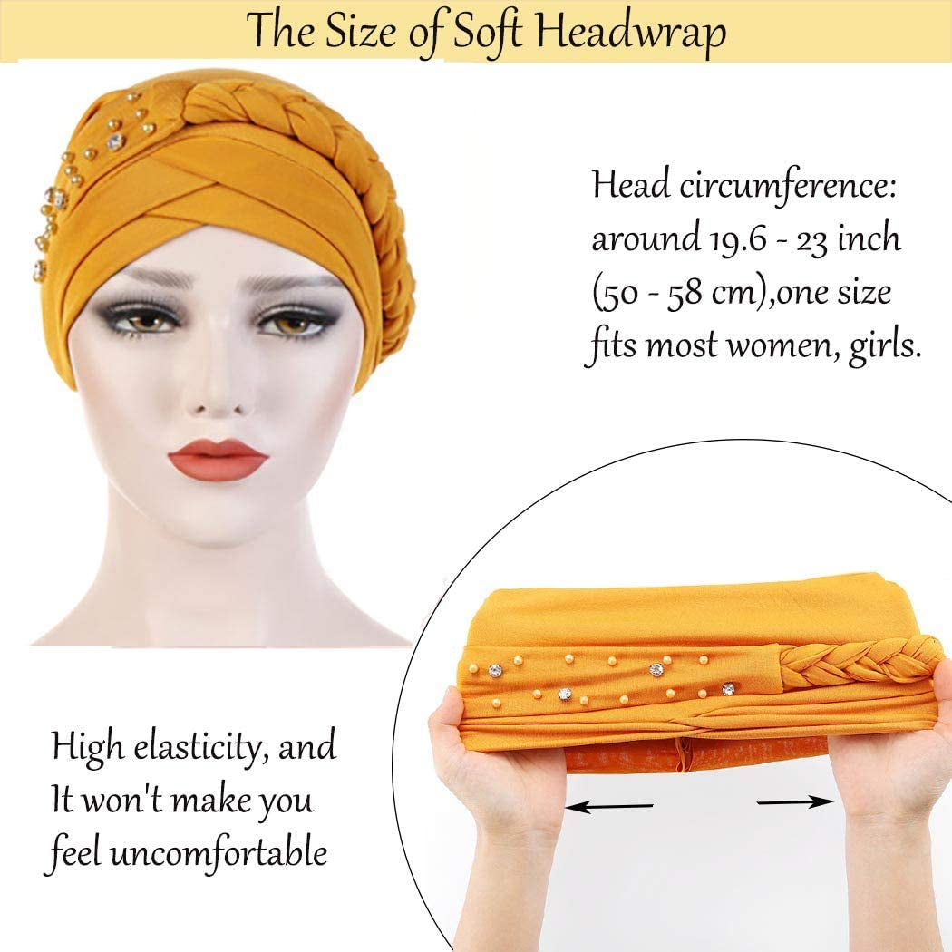 Woeoe Crystal African Head Wrap Yellow Elastic Turban Head Cover for Women and Girls Apparel & Accessories > Clothing Accessories > Headwear Woeoe