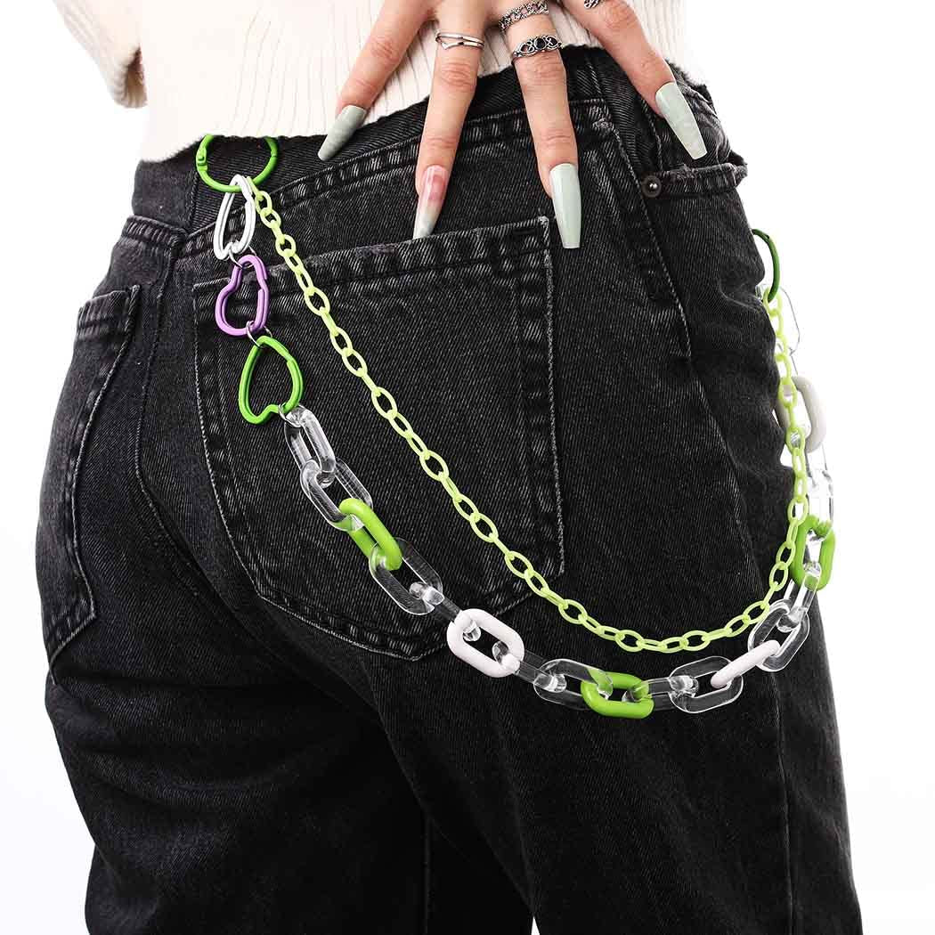 Bounzhi Cute Pants Jean Chain Layered Keychain Punk Colorful Pendants Heart Pocket Trousers Chain Hiphop Rock Wallet Chains Body Jewelry for Men and Women (Blue) Apparel & Accessories > Jewelry > Body Jewelry Bounzhi Green