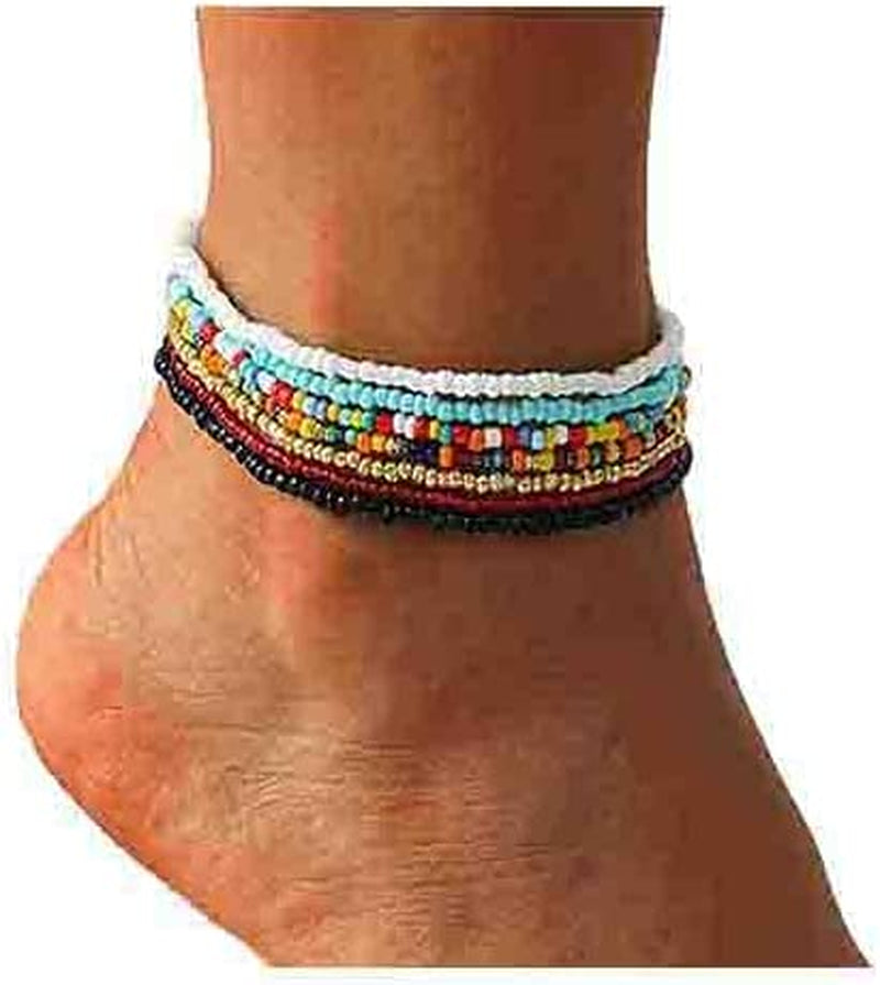 Boho Handmade Beaded African Anklets Multicolor Women Stretch Seed Beads Rainbow Ankle Bracelets Glass Bead Bracelet Elastic Foot and Hand Chain Jewelry (7PCS) Apparel & Accessories > Jewelry > Anklets NEEBAOLY