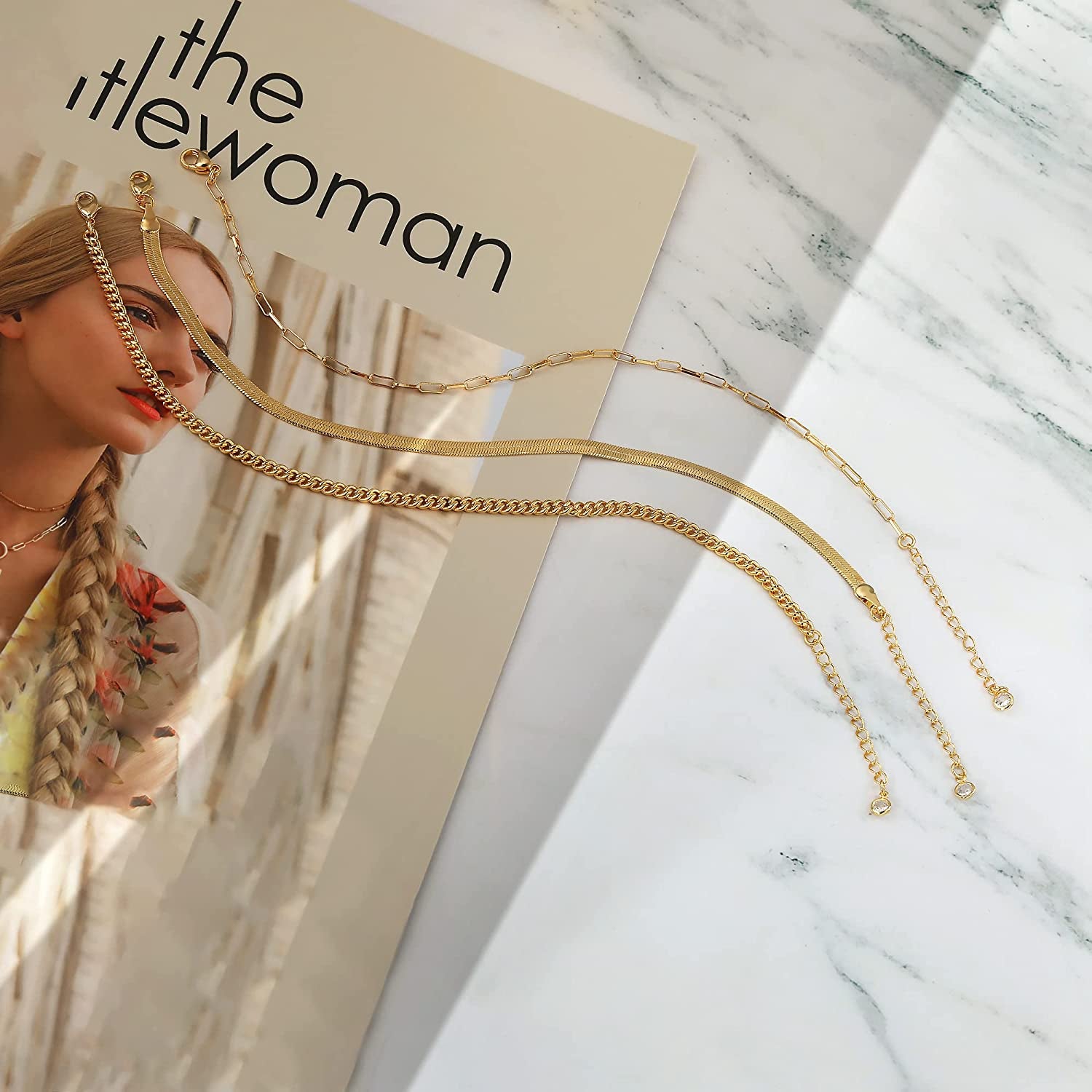 Tewiky Ankle Bracelets for Women, 14K Gold Anklets Layered Gold Herringbone Figaro Tennis Cuban Link Anklet for Women Boho 3PCS Gold Anklet Set Summer Beach Foot Jewelry Gifts for Her Apparel & Accessories > Jewelry > Anklets ANK-02