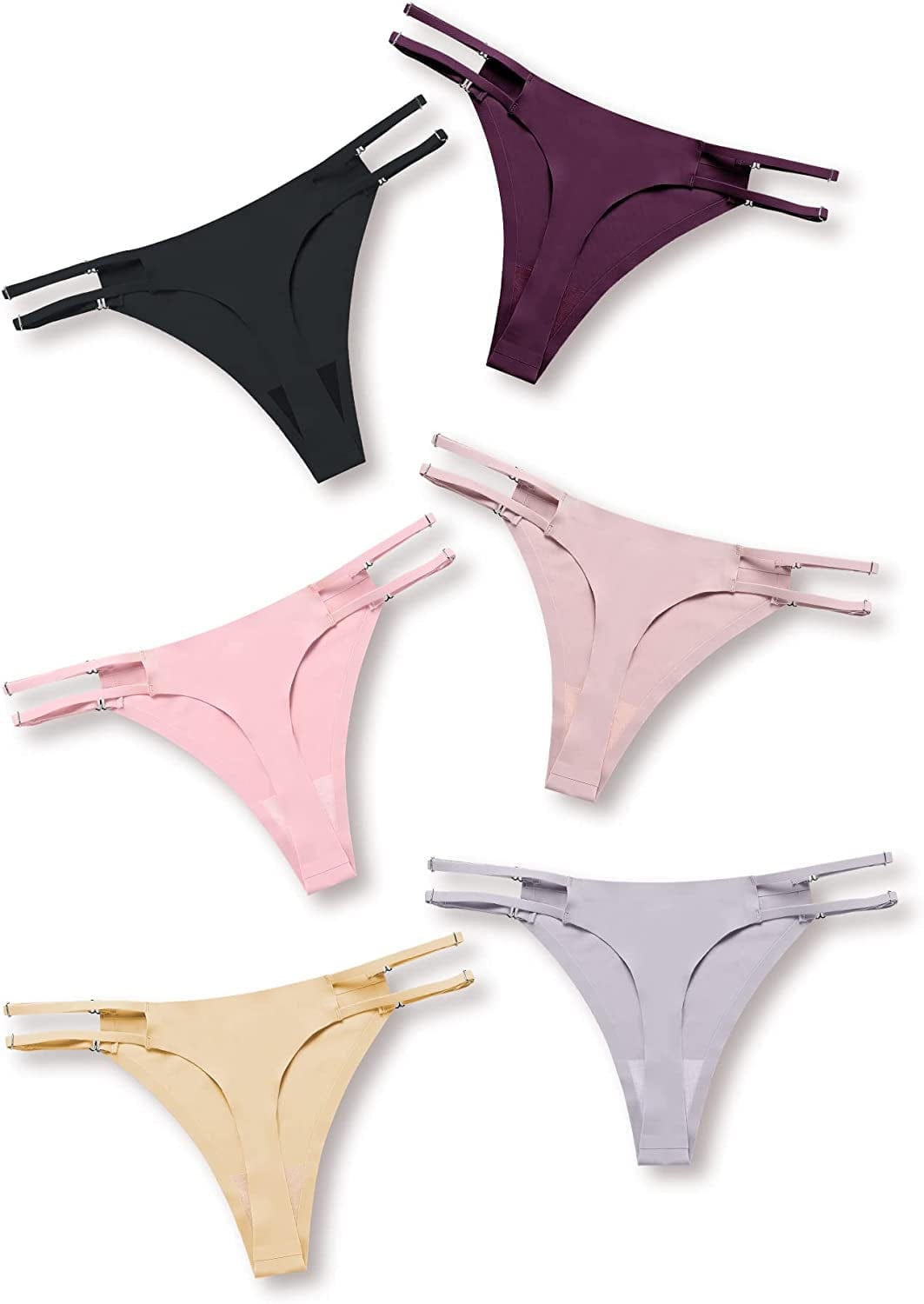DEANGELMON Seamless G-String Thongs for Women Pack No Show Thong Underwear Adjustable Stretch Low Rise Panties Light- 6 Pack / Small