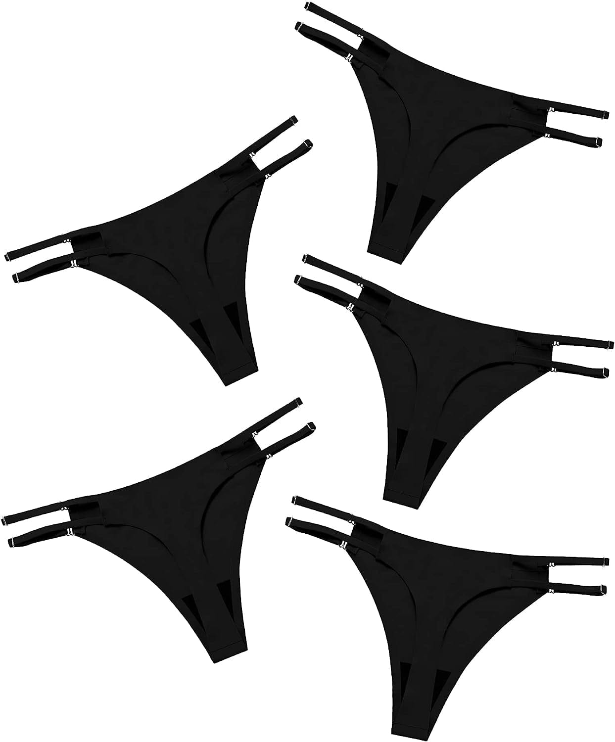 DEANGELMON Seamless G-String Thongs for Women Pack No Show Thong Underwear Adjustable Stretch Low Rise Panties Black - 5 Pack / Small