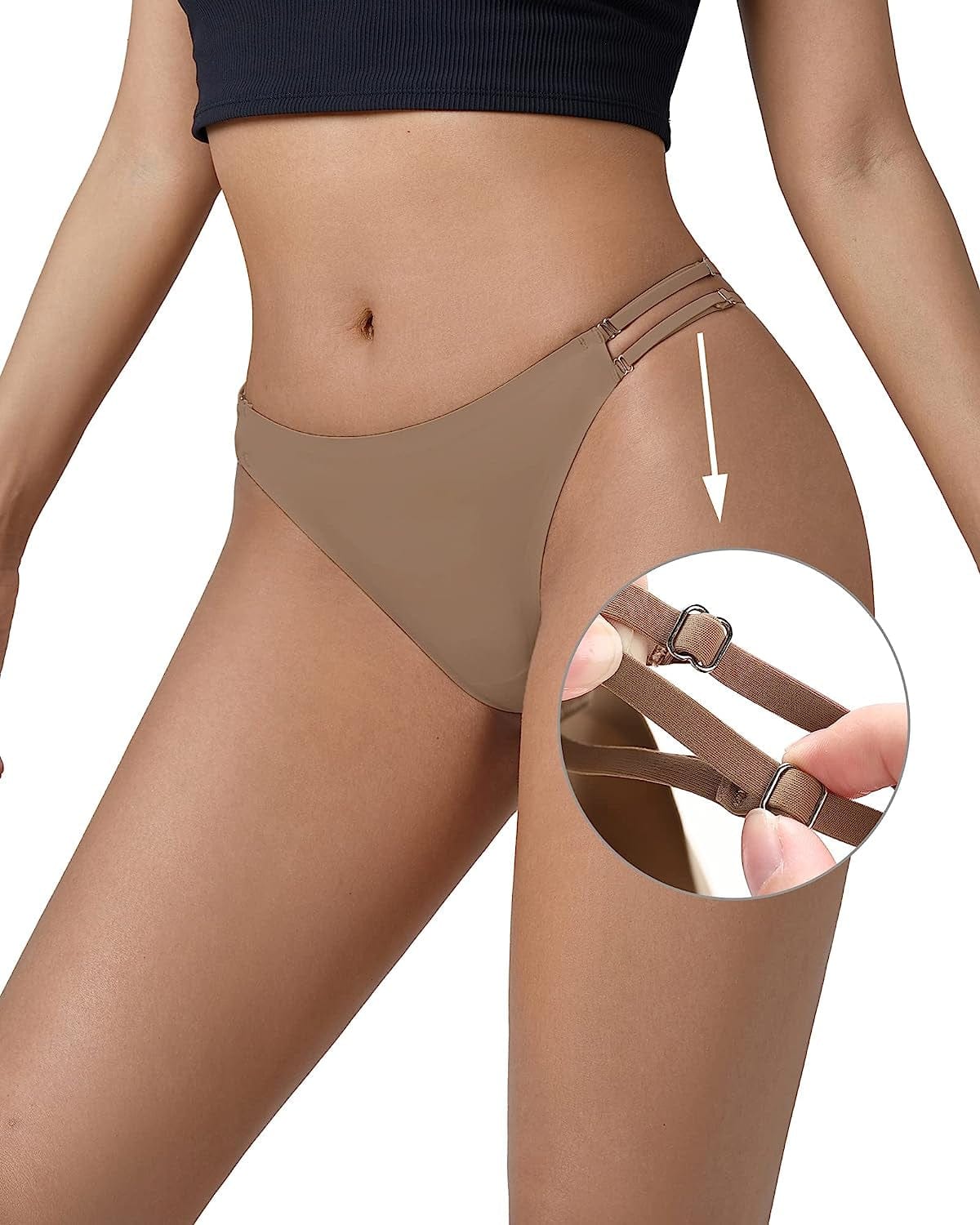 DEANGELMON Seamless G-String Thongs for Women Pack No Show Thong Underwear Adjustable Stretch Low Rise Panties