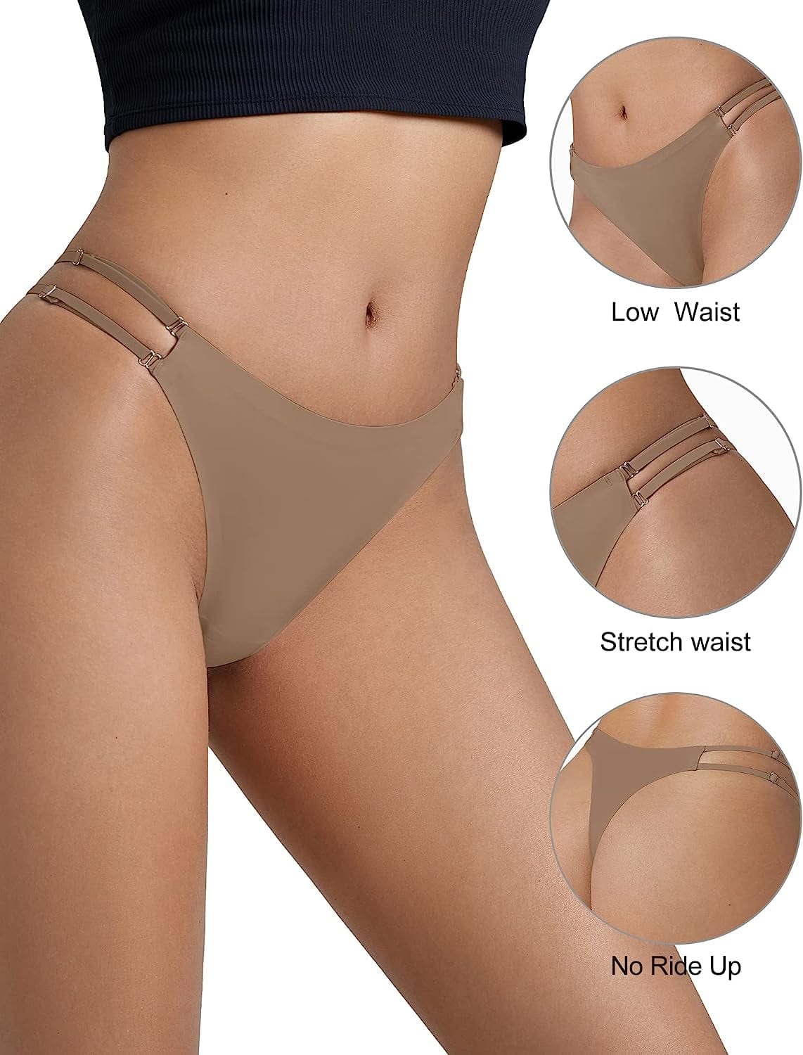 DEANGELMON Seamless G-String Thongs for Women Pack No Show Thong Underwear Adjustable Stretch Low Rise Panties