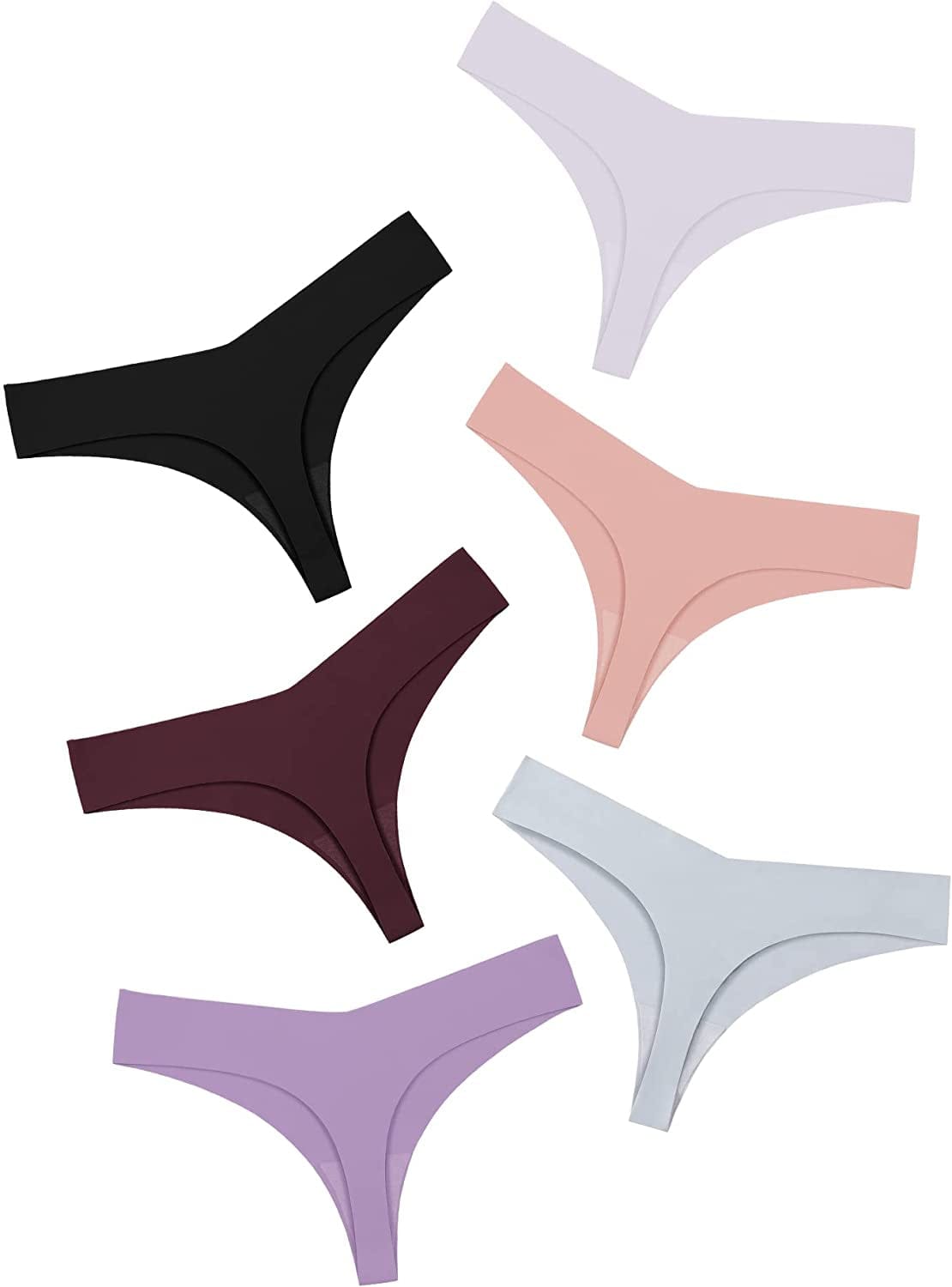 DEANGELMON Seamless Thongs for Women No Show Thong Underwear Women Comfortable Multiple Pack Taro Purple-6pack / Medium