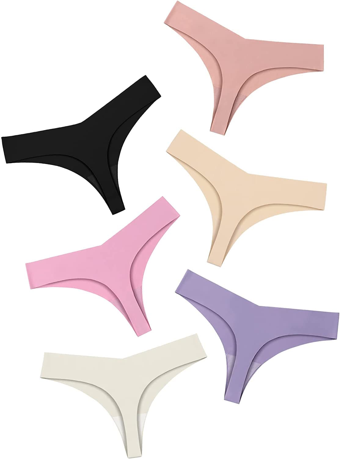 DEANGELMON Seamless Thongs for Women No Show Thong Underwear Women Comfortable Multiple Pack Taro Bobo-6pack / X-Large