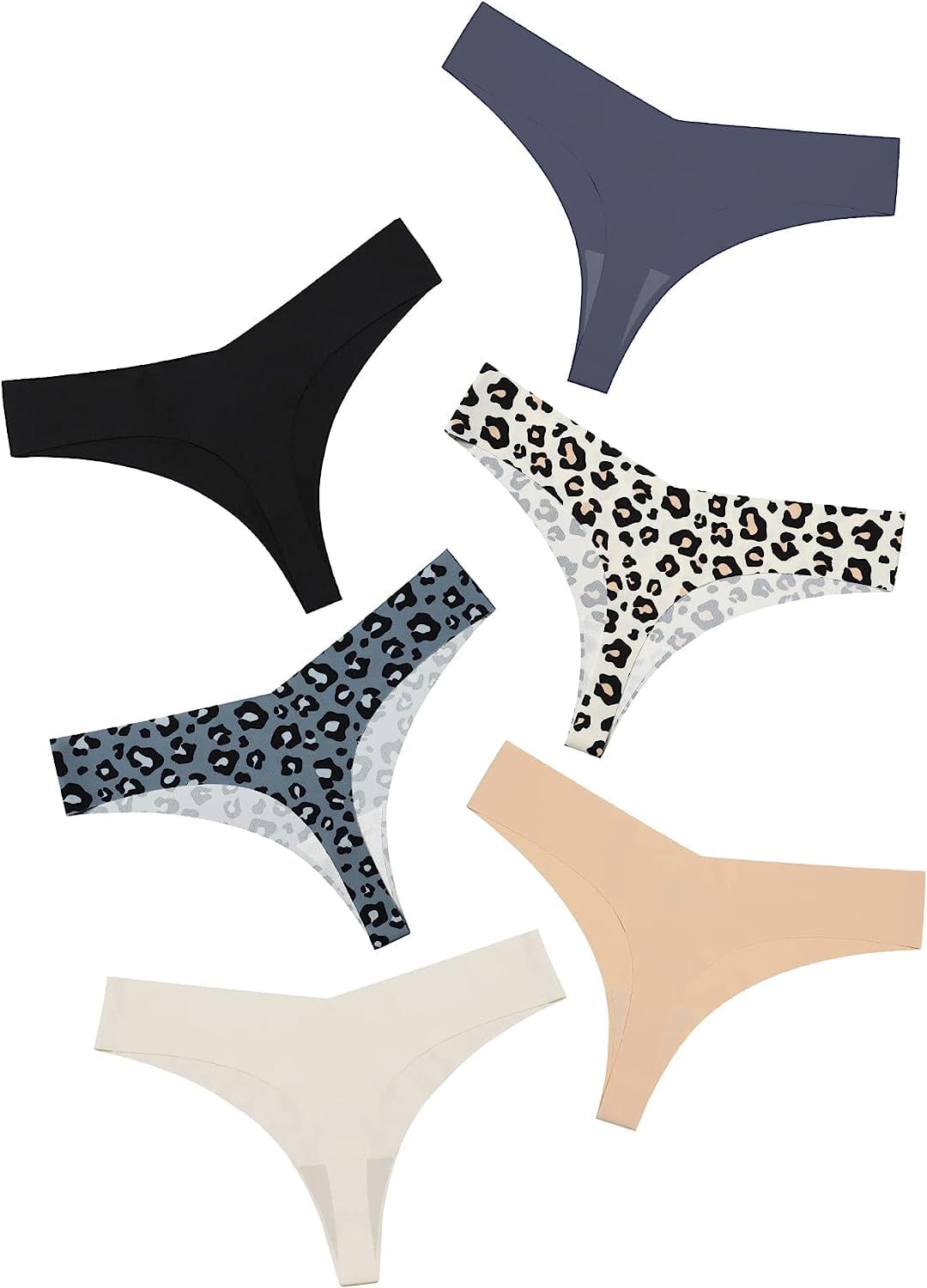 DEANGELMON Seamless Thongs for Women No Show Thong Underwear Women Comfortable Multiple Pack Blue Sea-6pack / Medium