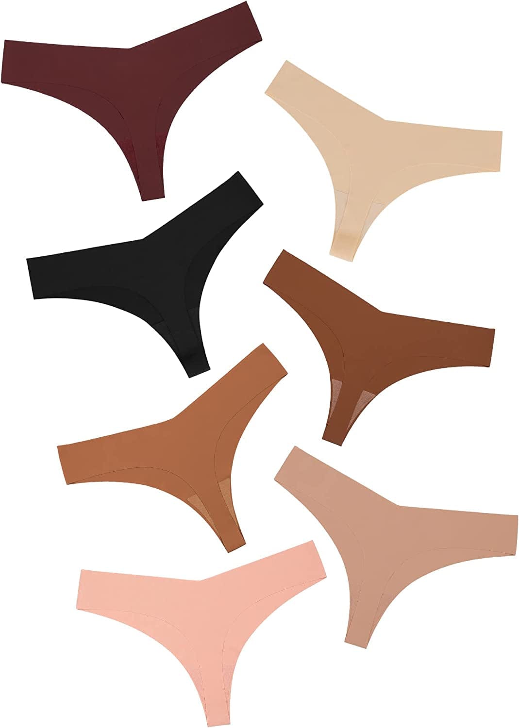 DEANGELMON Seamless Thongs for Women No Show Thong Underwear Women Comfortable Multiple Pack Coffee-7pack / Small