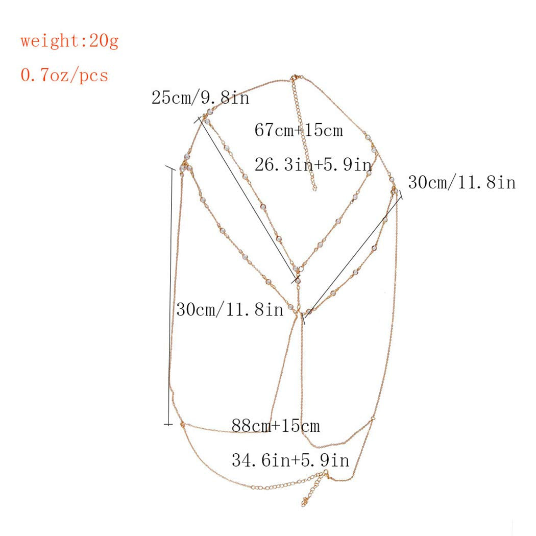 Asooll Layer Crystal Body Chain Rhinestone Bra Beach Bikini Chains Harness Chain Party Nightclub Body Accessories Jewelry for Women and Girls (Gold) Apparel & Accessories > Jewelry > Body Jewelry Asooll