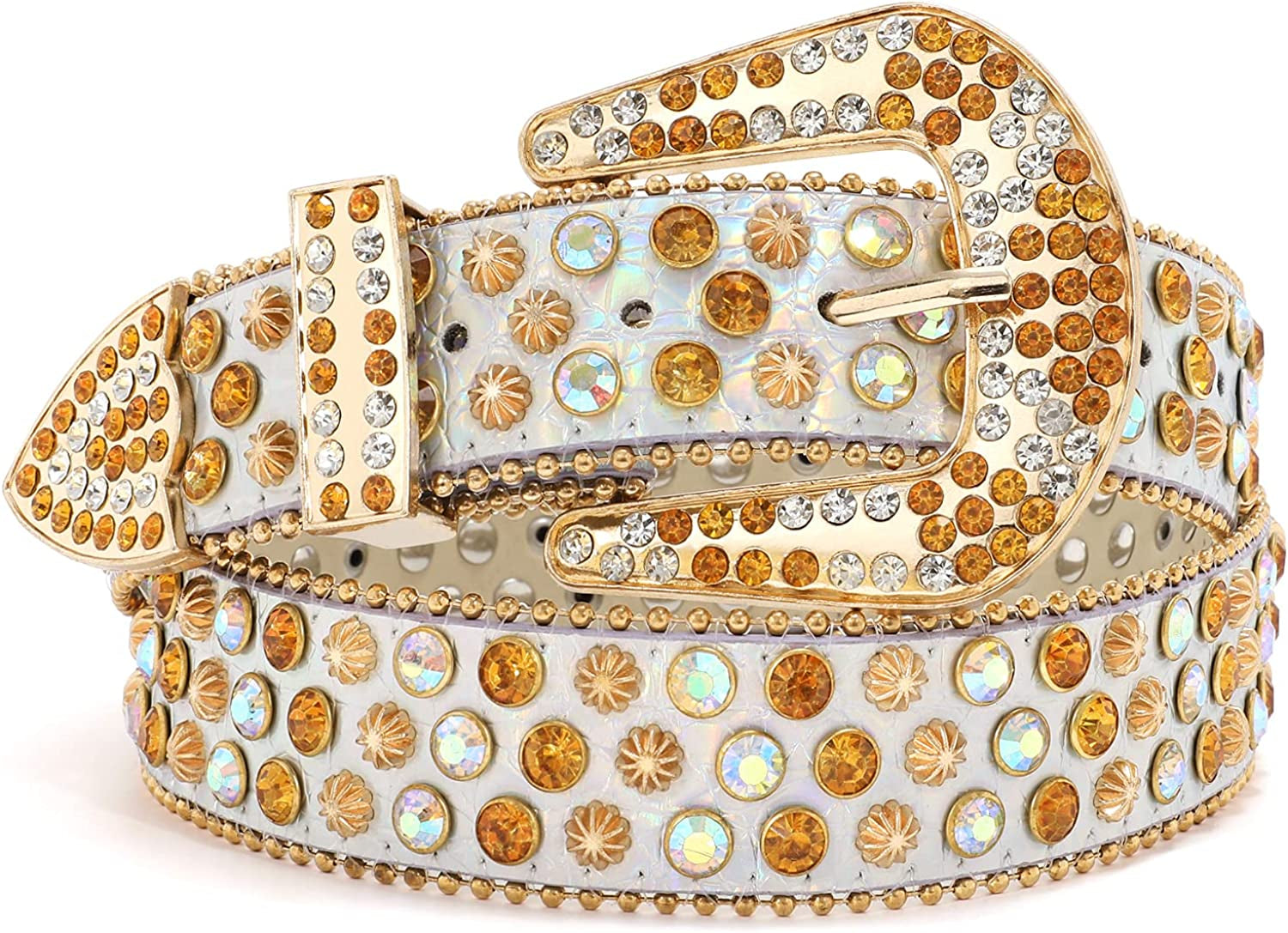Rhinestone Belt for Men Women SUOSDEY Western Cowboy Cowgirl Bling Studded Leather Belt for Jeans Pants Apparel & Accessories > Clothing Accessories > Belts SUOSDEY 12-silver XXL: fits pants size 47”-50”