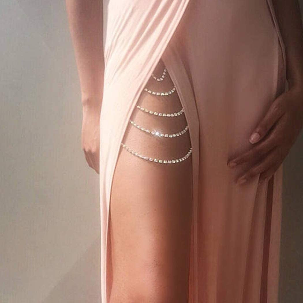 Reetan Boho Crystal Leg Chains Rhinestone Body Chain Rave Party Thigh Chain Body Jewelry Accessories for Women and Girls Apparel & Accessories > Jewelry > Body Jewelry REETAN