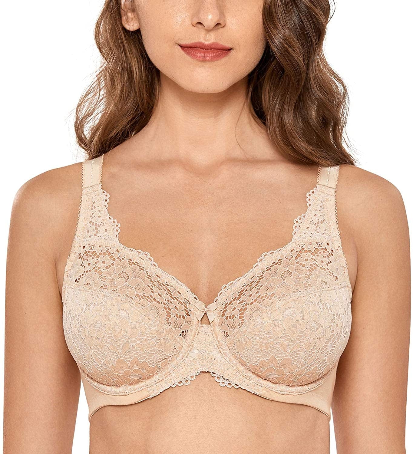 DELIMIRA Women'S Lace plus Size Bra Underwire Support Full Coverage Unlined Cotton Bras Beige / 36C