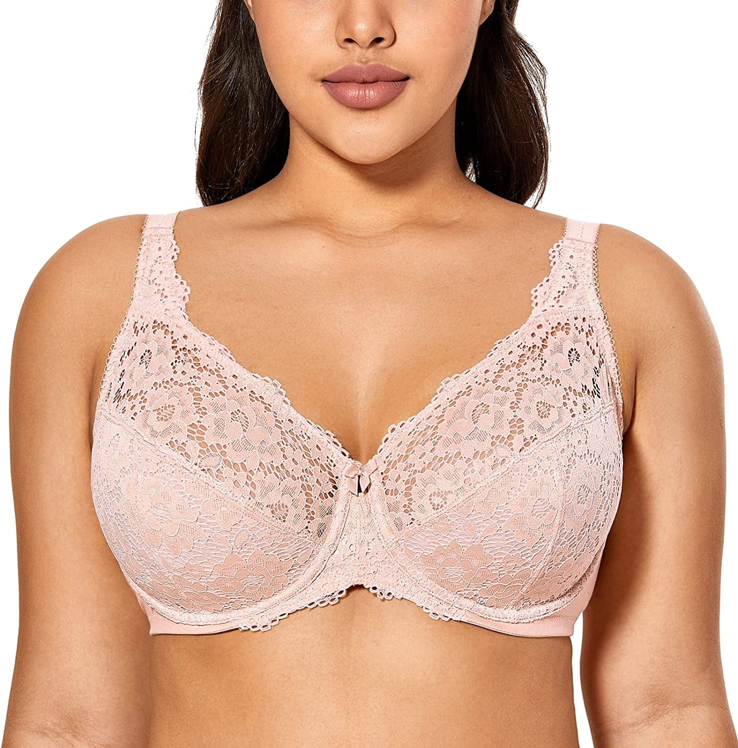 DELIMIRA Women'S Lace plus Size Bra Underwire Support Full Coverage Unlined Cotton Bras Gentle Rose / 38B