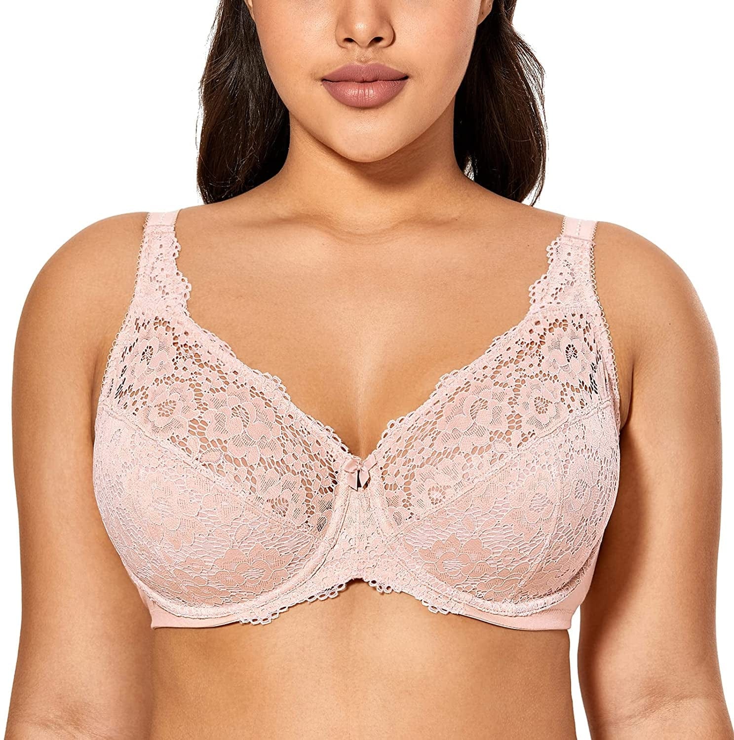 DELIMIRA Women'S Lace plus Size Bra Underwire Support Full Coverage Unlined Cotton Bras Gentle Rose / 42B