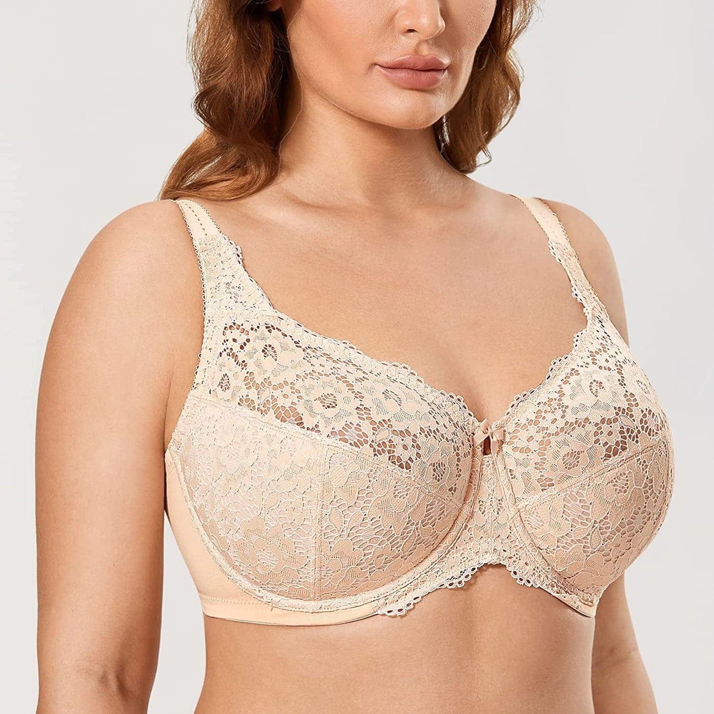 DELIMIRA Women'S Lace plus Size Bra Underwire Support Full Coverage Unlined Cotton Bras