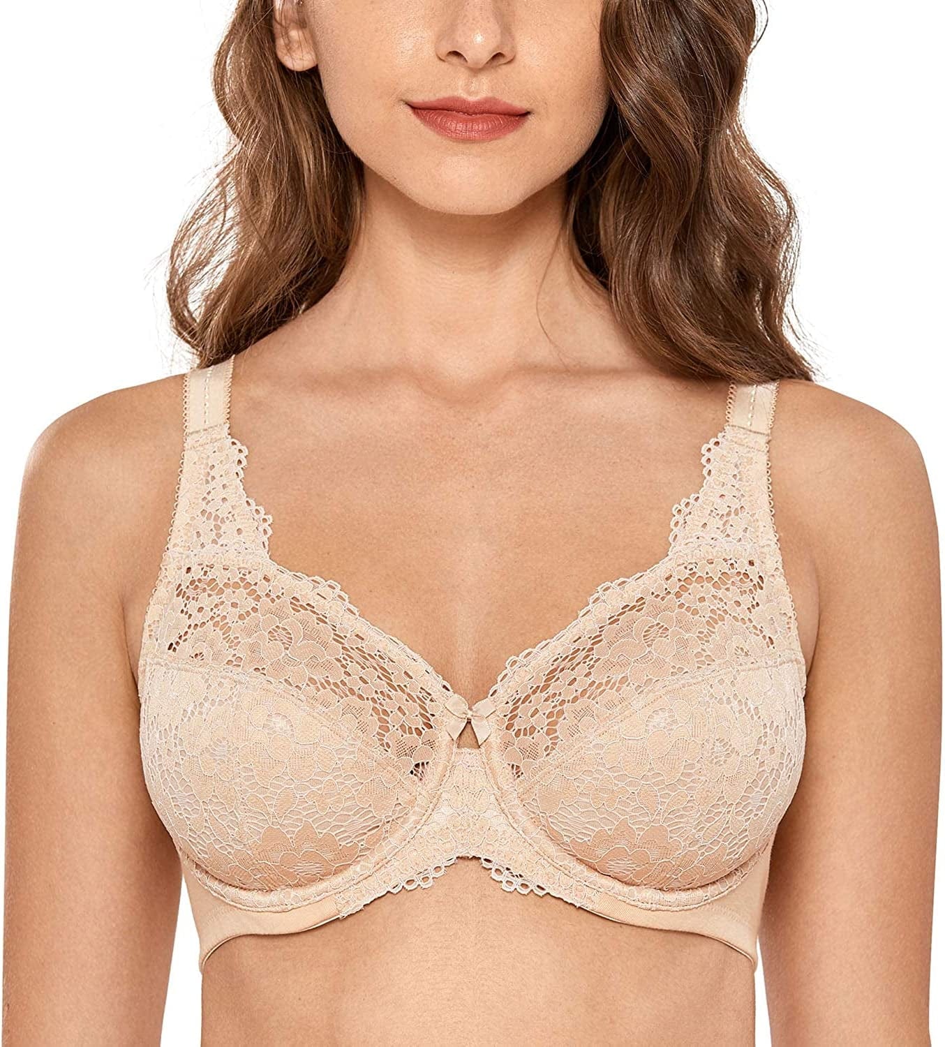 DELIMIRA Women'S Lace plus Size Bra Underwire Support Full Coverage Unlined Cotton Bras Beige / 38B