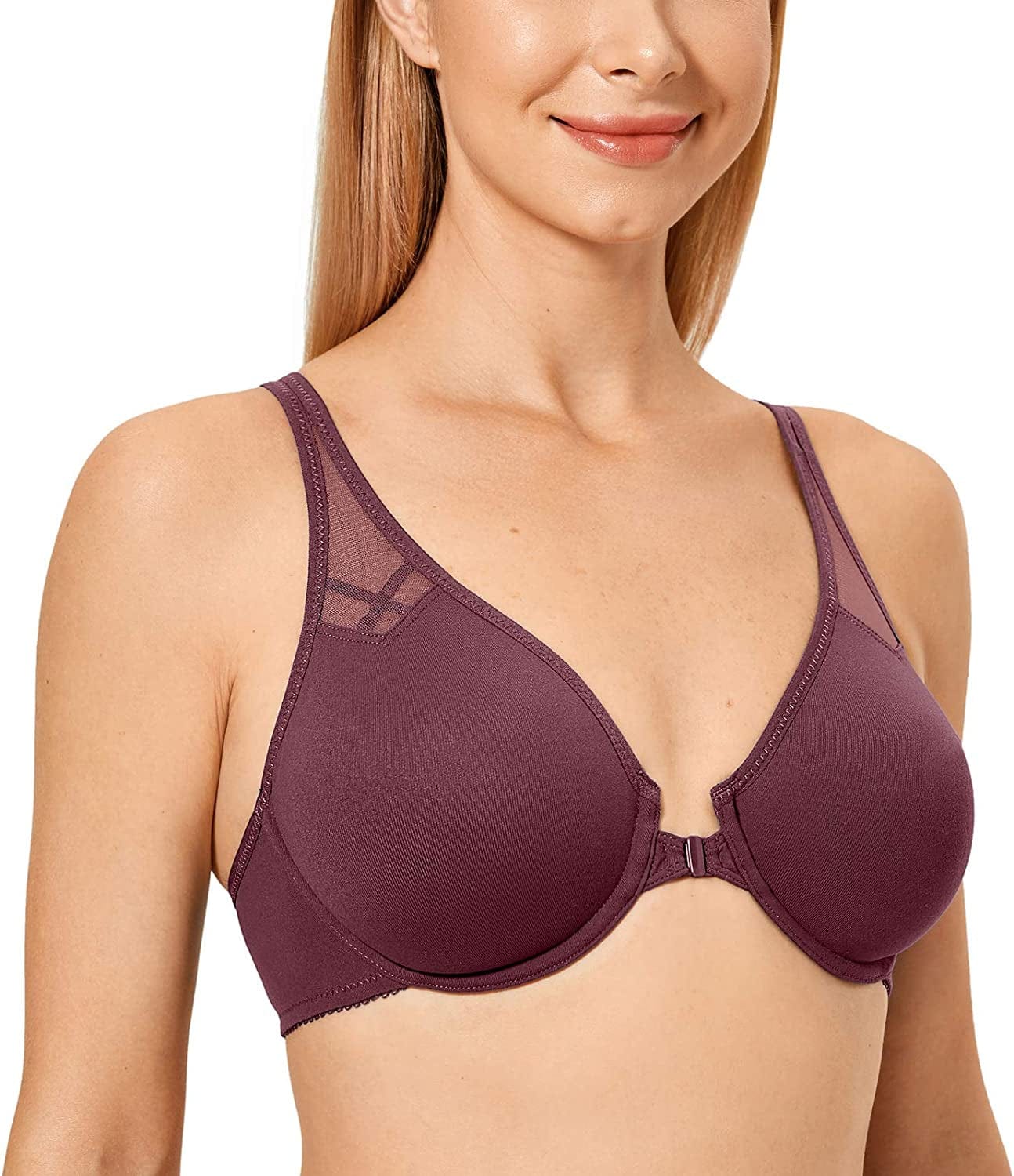 DELIMIRA Women'S Racerback Front Closure plus Size Seamless Comfort Underwire Bra Wine Purple / 36C