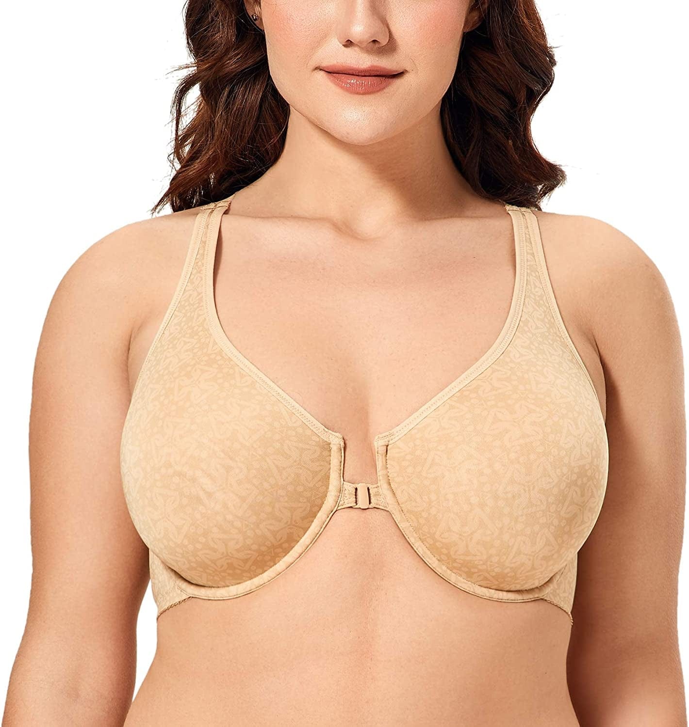 DELIMIRA Women'S Racerback Front Closure plus Size Seamless Comfort Underwire Bra Beige Geometry / 32C