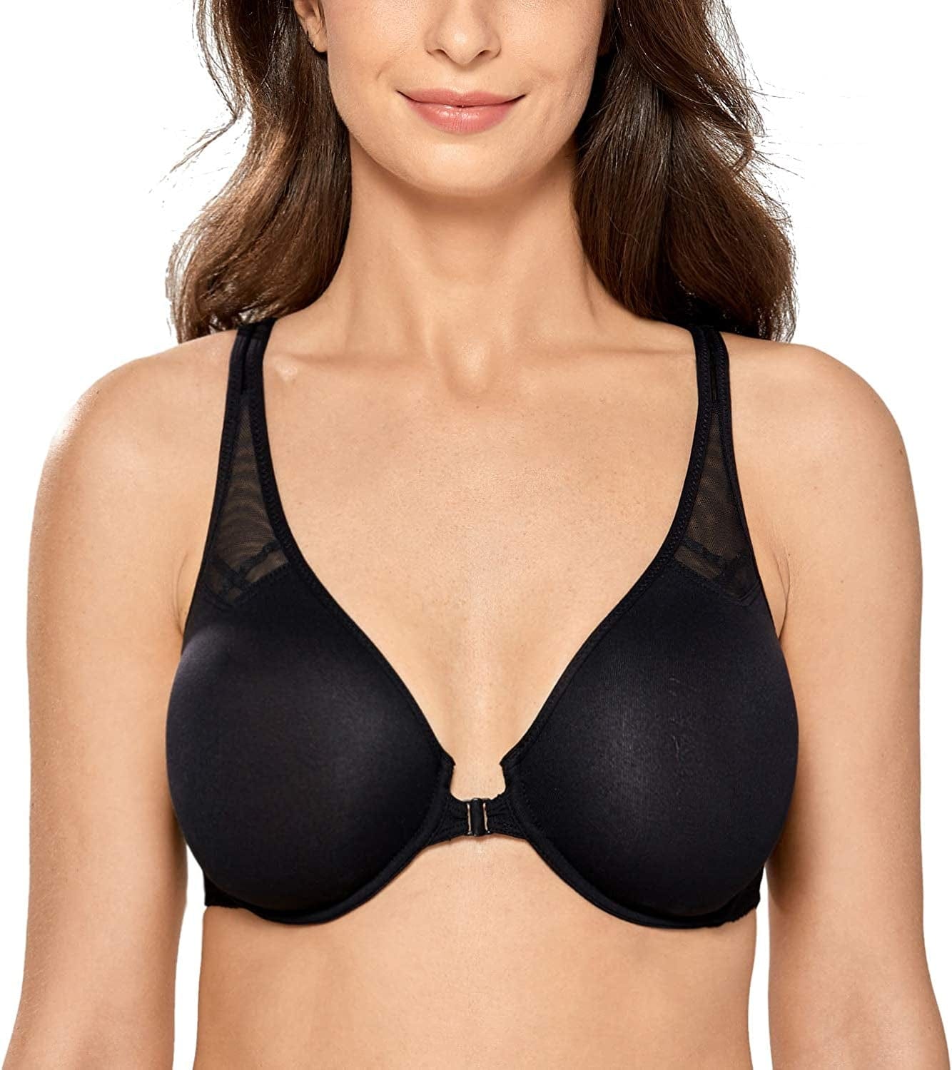 DELIMIRA Women'S Racerback Front Closure plus Size Seamless Comfort Underwire Bra Black / 42D