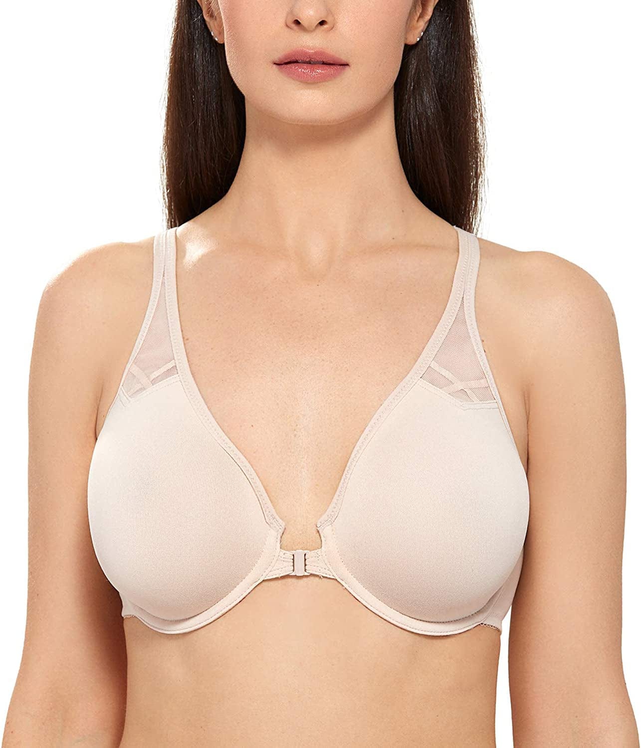 DELIMIRA Women'S Racerback Front Closure plus Size Seamless Comfort Underwire Bra Beige / 38F