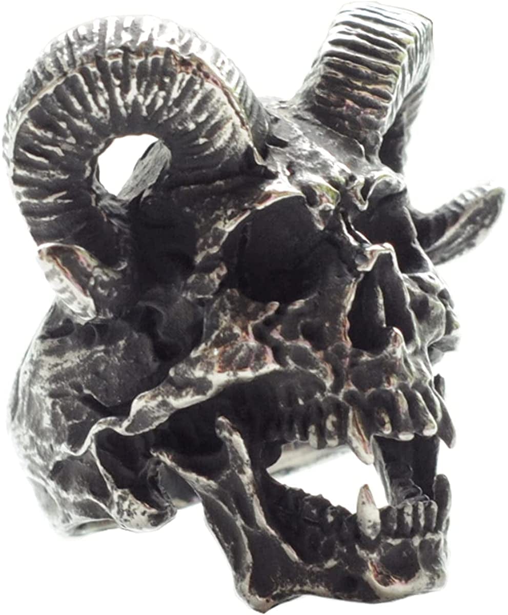 Demon Head Skull Ring Big Horned Stainless Steel Biker Jewelry Ring Men A / 13
