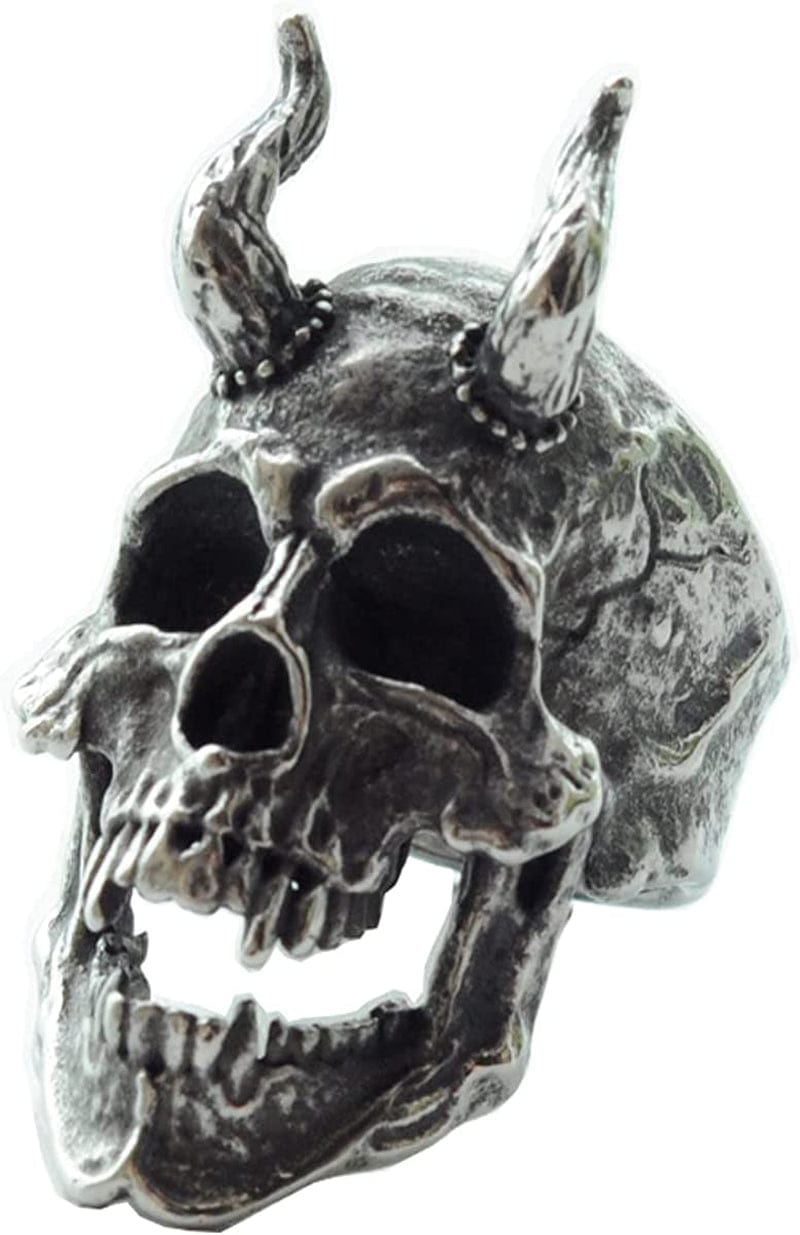 Demon Head Skull Ring Big Horned Stainless Steel Biker Jewelry Ring Men C / 13