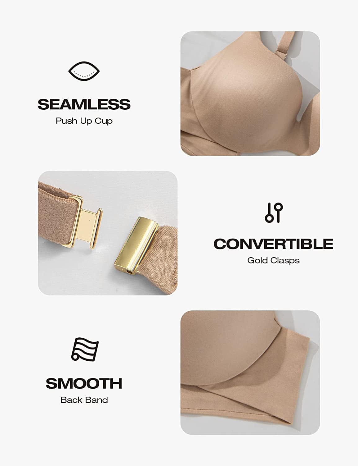 Deyllo Women’S Push up T Shirt Bra Seamless Padded Underwired Lift up Bra Add 2 Cups