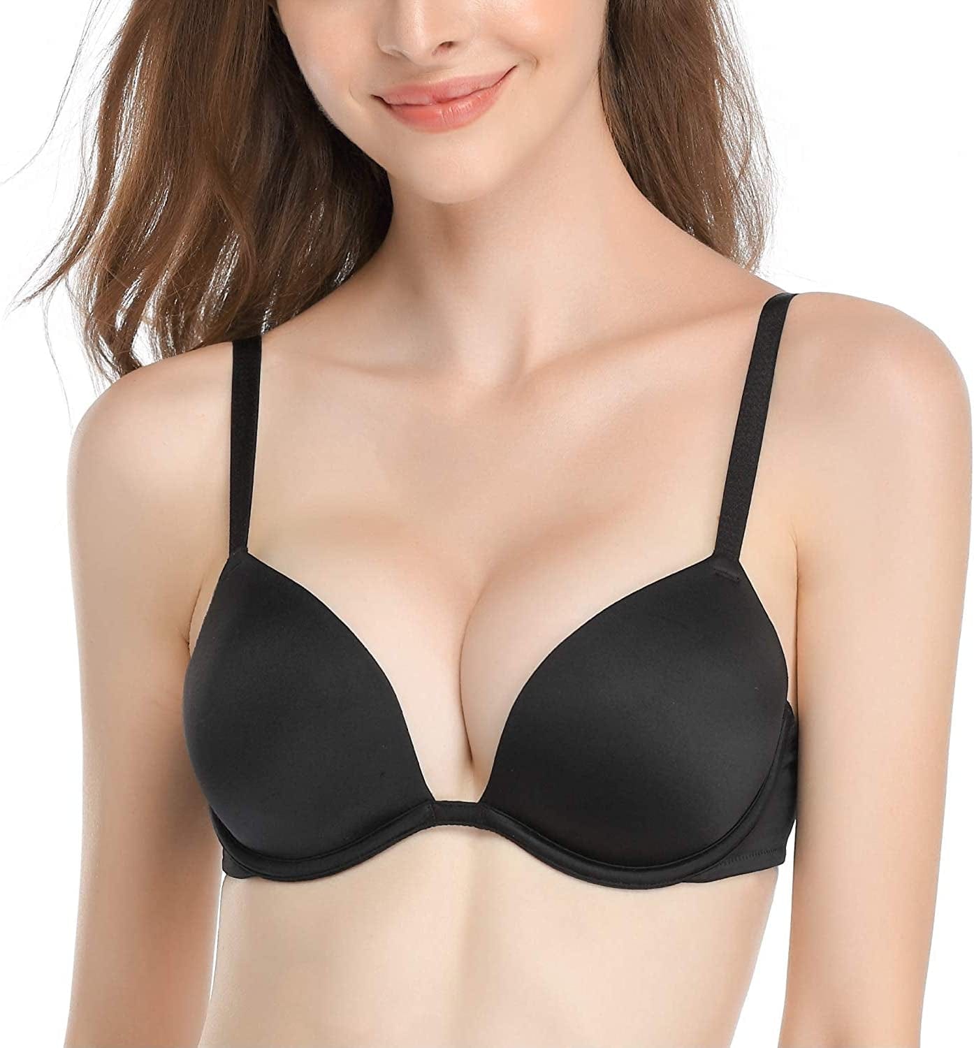 Deyllo Women’S Push up Underwire Bra Super Padded T-Shirt Bra Add Two Cups Black / 36DDD