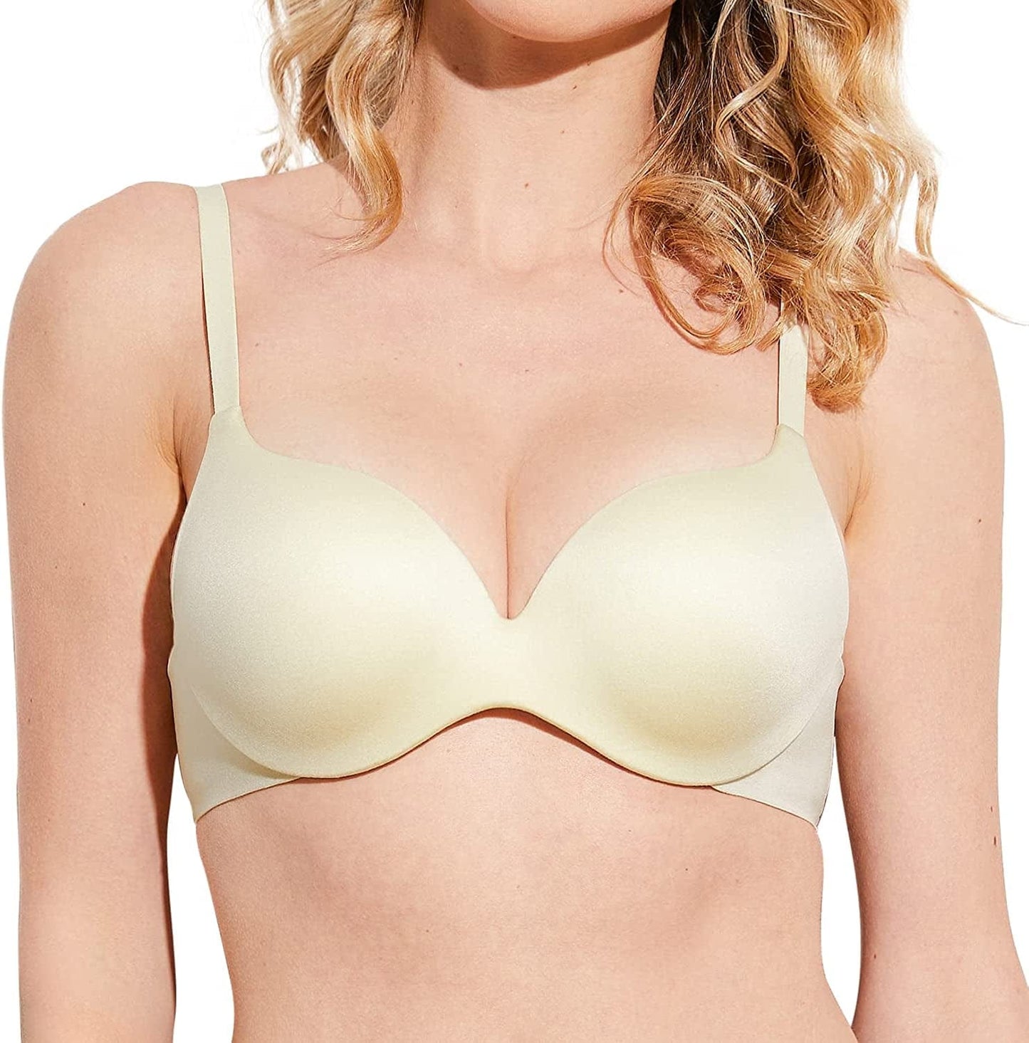Deyllo Women’S Push up Underwire Bra Super Padded T-Shirt Bra Add Two Cups Light Beige / 36B