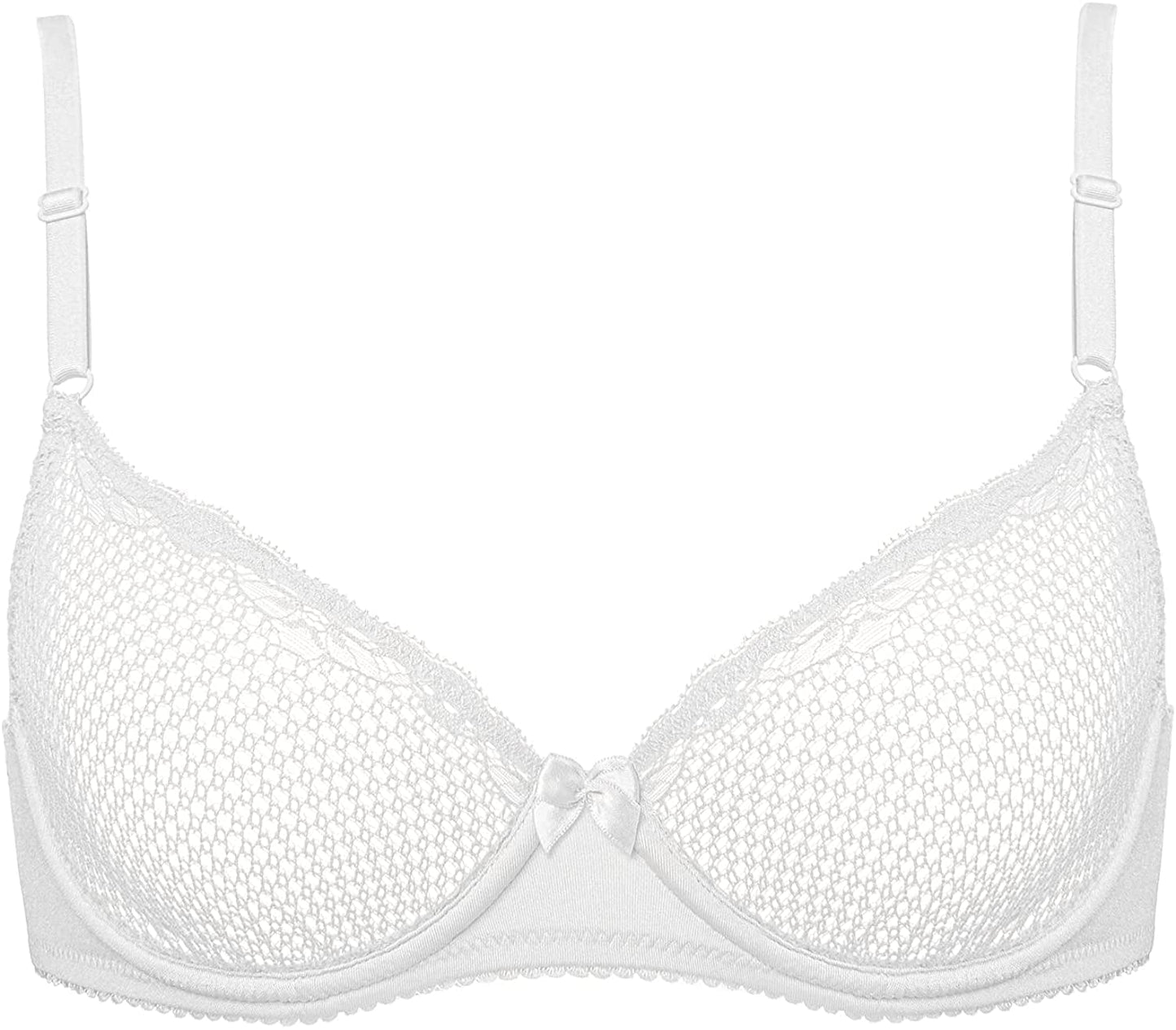 Deyllo Women'S Sexy Lace Balconette Bra See through Demi Unlined Bras Mesh Sheer Underwire White / 36B