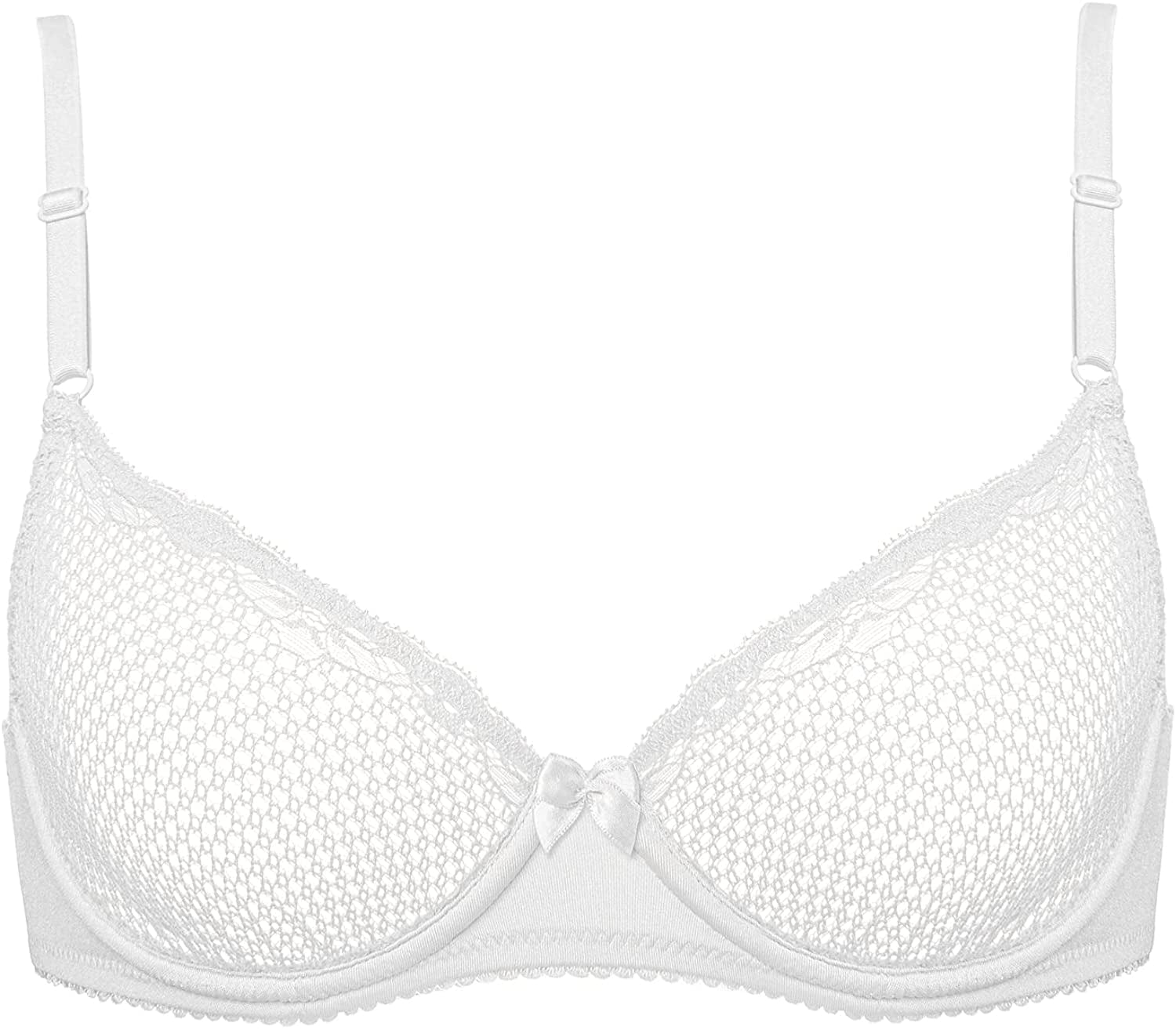 Deyllo Women'S Sexy Lace Balconette Bra See through Demi Unlined Bras Mesh Sheer Underwire White / 36B