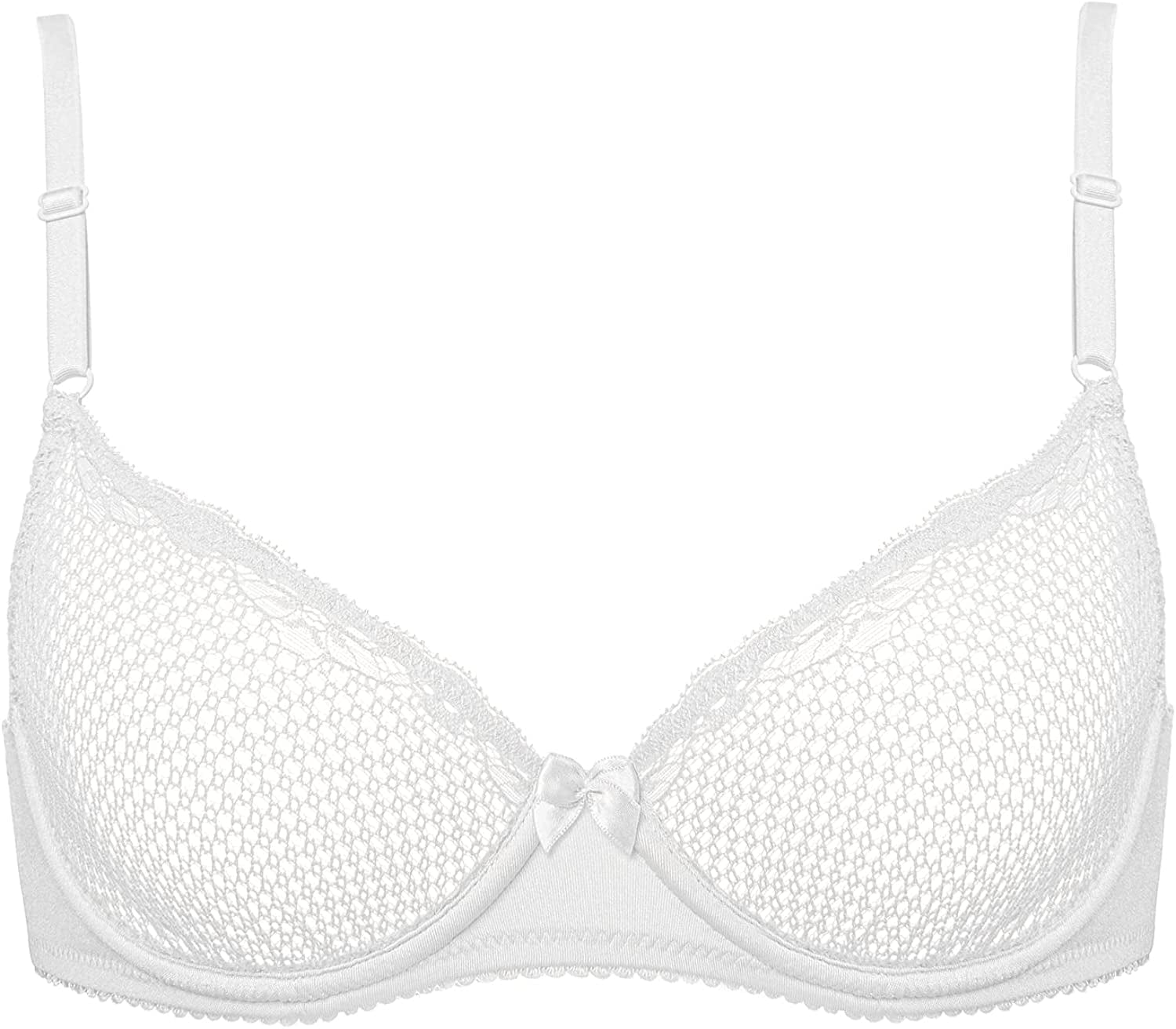 Deyllo Women'S Sexy Lace Balconette Bra See through Demi Unlined Bras Mesh Sheer Underwire White / 38B