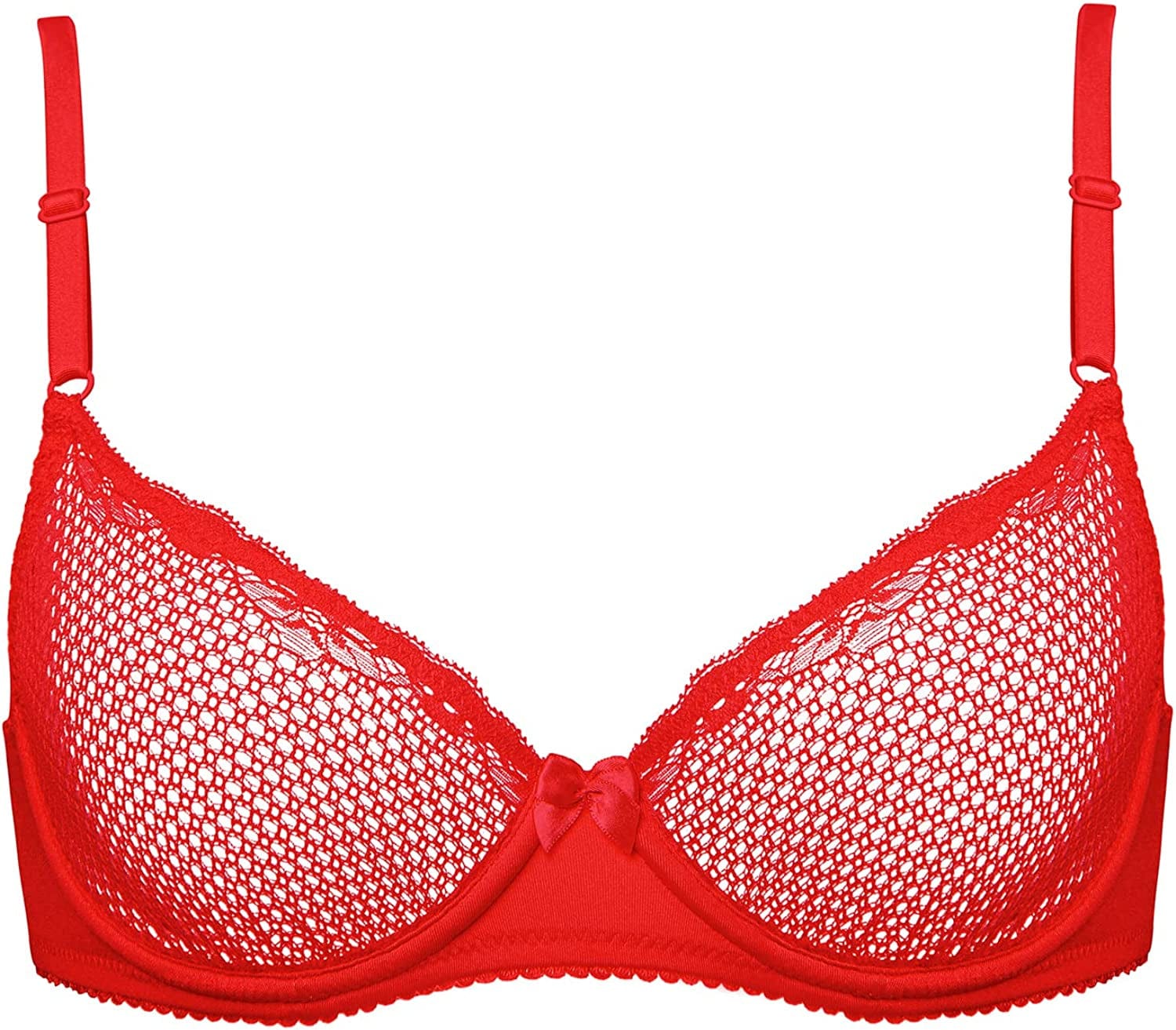 Deyllo Women'S Sexy Lace Balconette Bra See through Demi Unlined Bras Mesh Sheer Underwire Lace Lipstick / 38B
