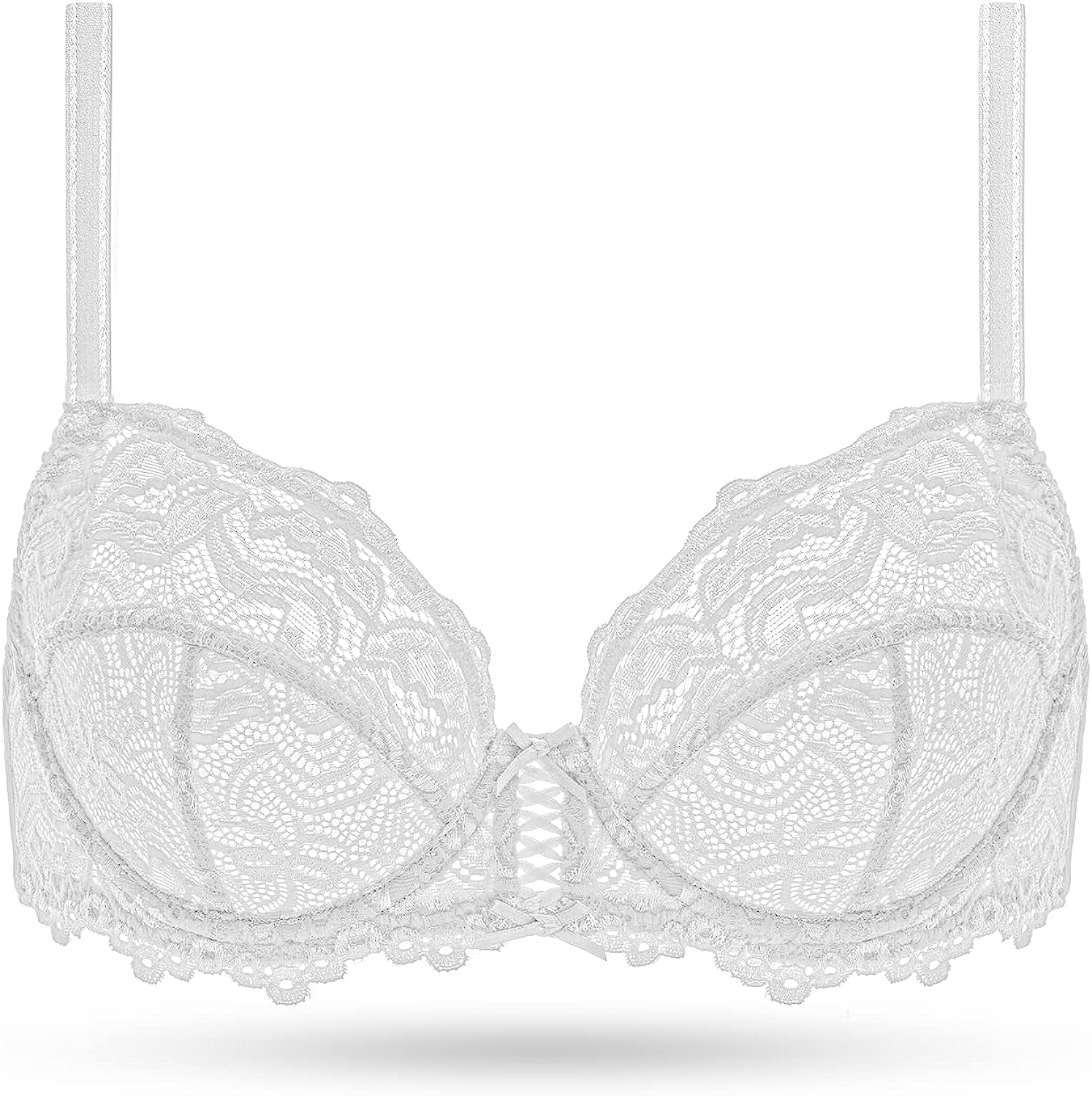 Deyllo Women’S Sheer Lace Bra Underwire Unlined Bra Full Coverage Non Padded White / 32C