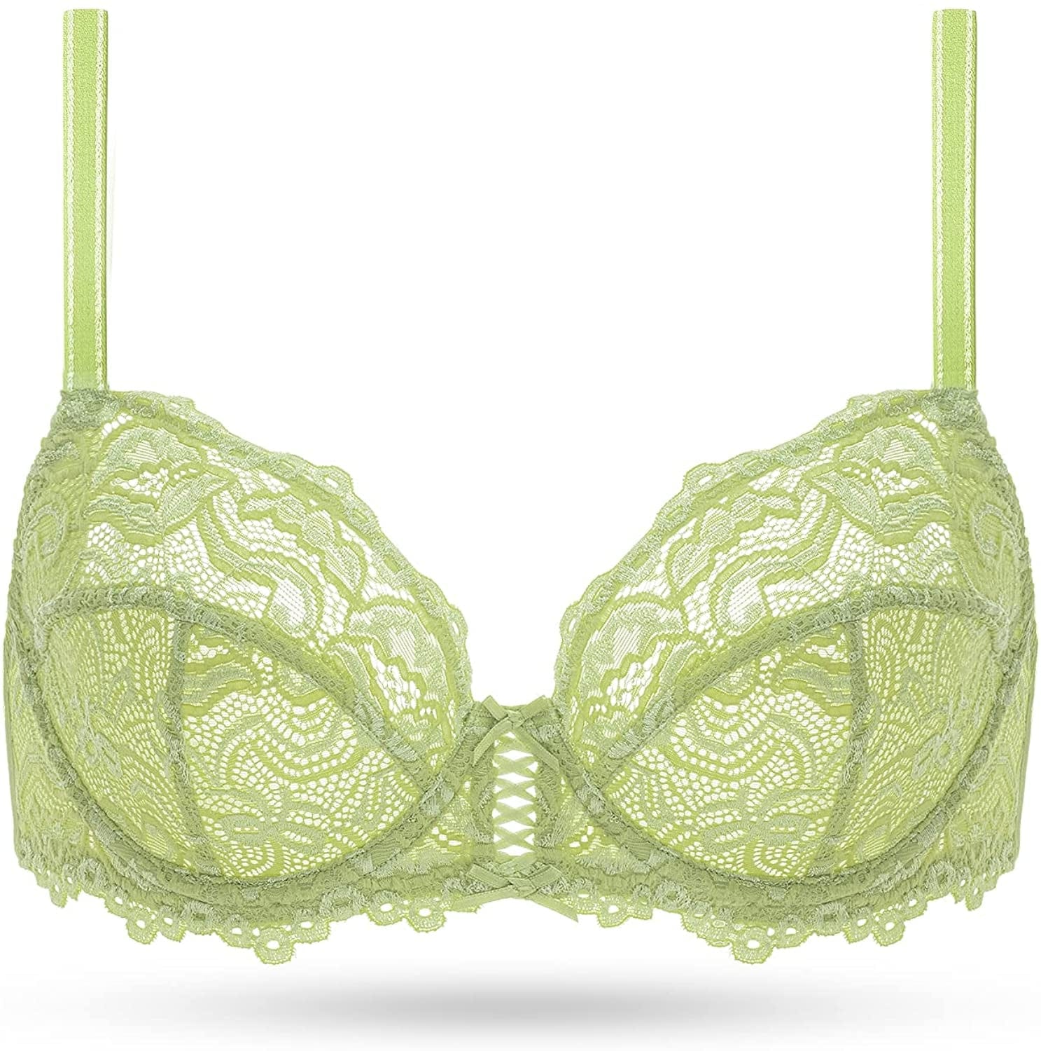 Deyllo Women’S Sheer Lace Bra Underwire Unlined Bra Full Coverage Non Padded Green / 42G