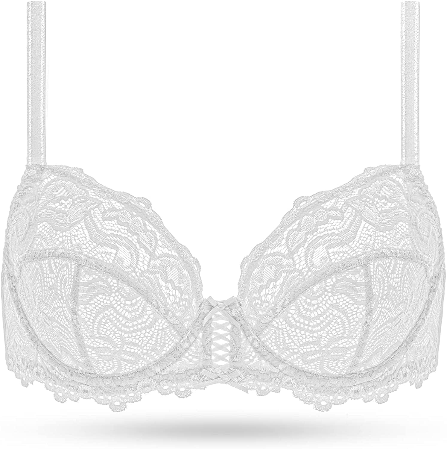 Deyllo Women’S Sheer Lace Bra Underwire Unlined Bra Full Coverage Non Padded White / 36D