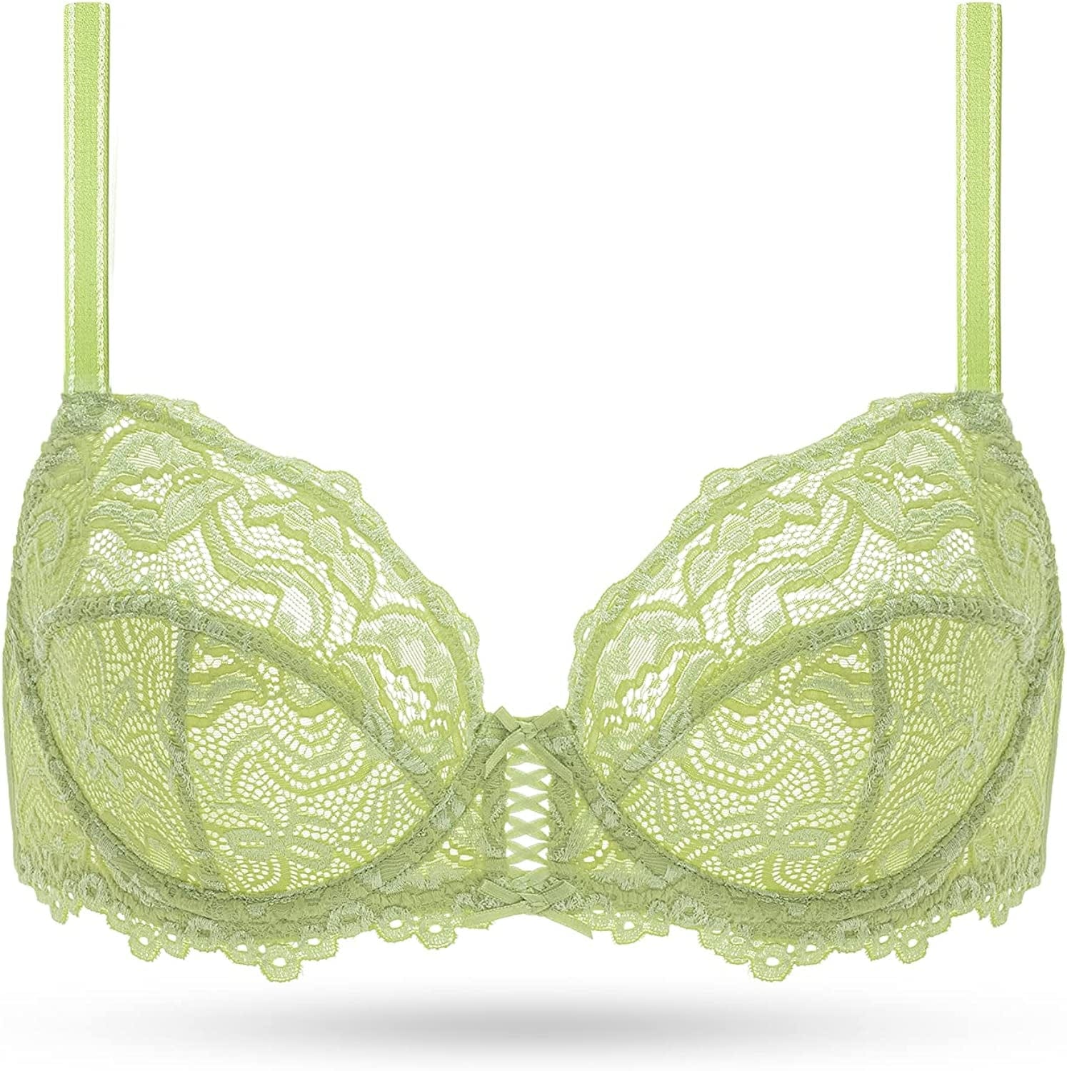Deyllo Women’S Sheer Lace Bra Underwire Unlined Bra Full Coverage Non Padded Green / 36D
