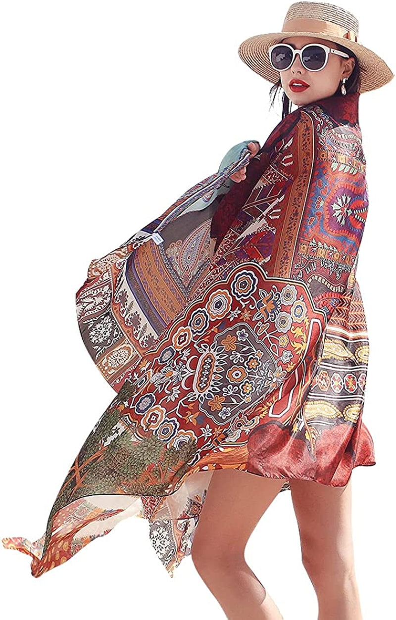 DANA XU Women'S Mulberry Satin Silk Fashion Summer Shawls Large Size Floral Scarf Oversize Soft Wraps for Evening Dresses Apparel & Accessories > Clothing Accessories > Scarves & Shawls DANA XU 30 Red