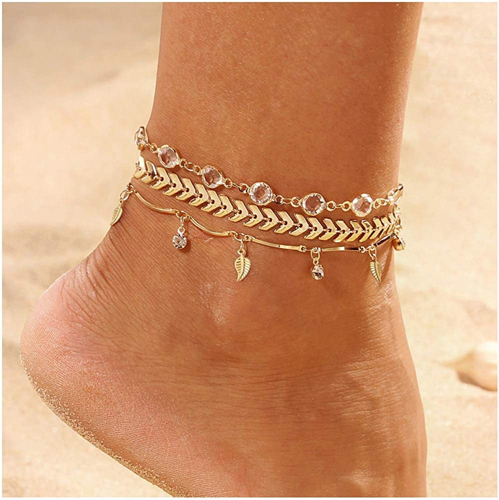 Fesciory 3 Pcs Ankle Bracelets for Women Gold Adjustable Layered Beach Anklet Set Girls Alloy Foot Chain Jewelry Apparel & Accessories > Jewelry > Anklets Fesciory