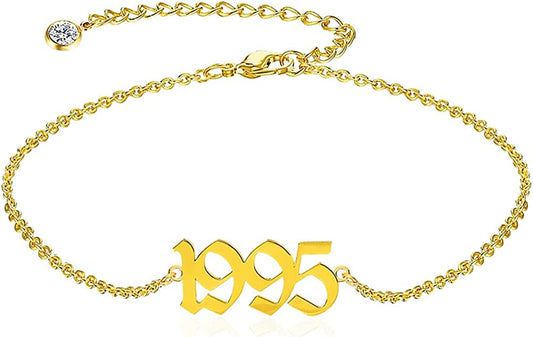 QJLE Ankle Bracelets for Women,Personalized Birth Year Number Gold Anklets for Women,Summer Beach Foot Chain Dainty Anklet Jewelry Birthday Gifts for Her Apparel & Accessories > Jewelry > Anklets QJLE Gold 1995