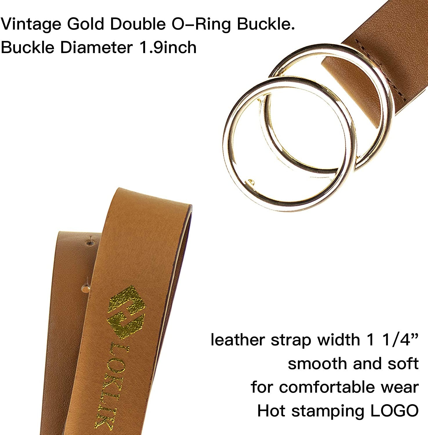 Women Leather Belt for Jeans Dress Waist Belts with Double Ring Buckle by LOKLIK Apparel & Accessories > Clothing Accessories > Belts LOKLIK