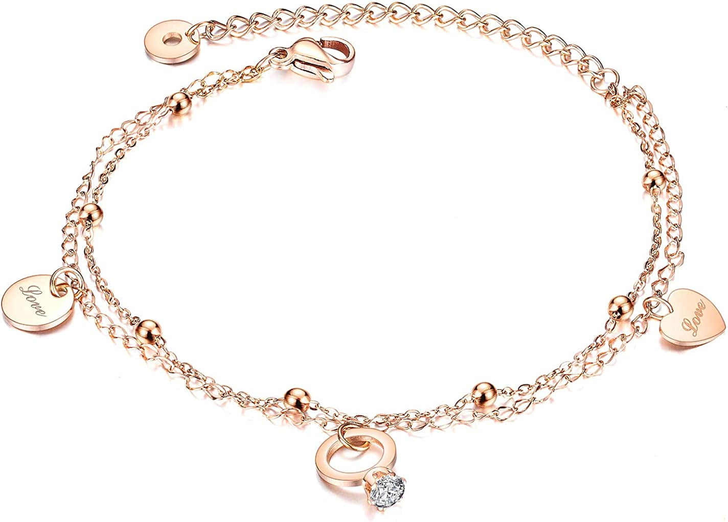 DS Simple Charm Anklet for Women Girls,14K Rose Gold Plating Beach Dainty Cute Tiny Adjustable Stainless Steel Ankle Bracelets Personalized Foot Chain Jewelry Gifts for Mom Wife Girlfriend ) Apparel & Accessories > Jewelry > Anklets DS style 3