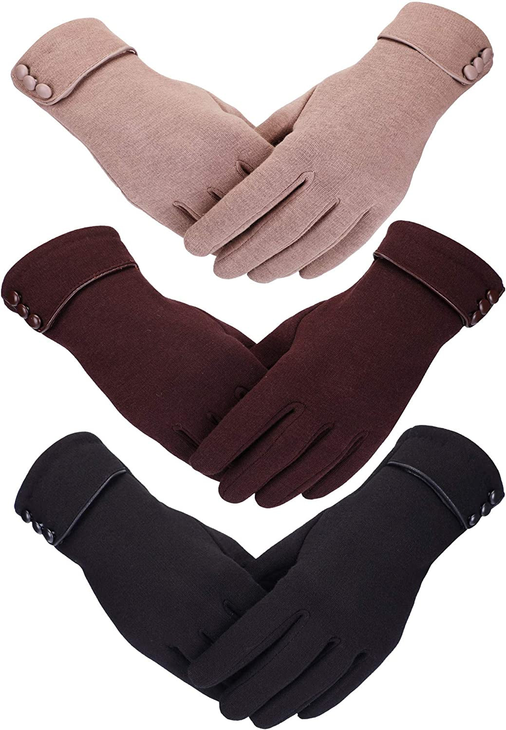 Patelai 3 Pairs Women Winter Gloves Warm Touchscreen Gloves Windproof Gloves for Women Girls Winter Using Apparel & Accessories > Clothing Accessories > Gloves & Mittens Patelai Black, Brown, Khaki
