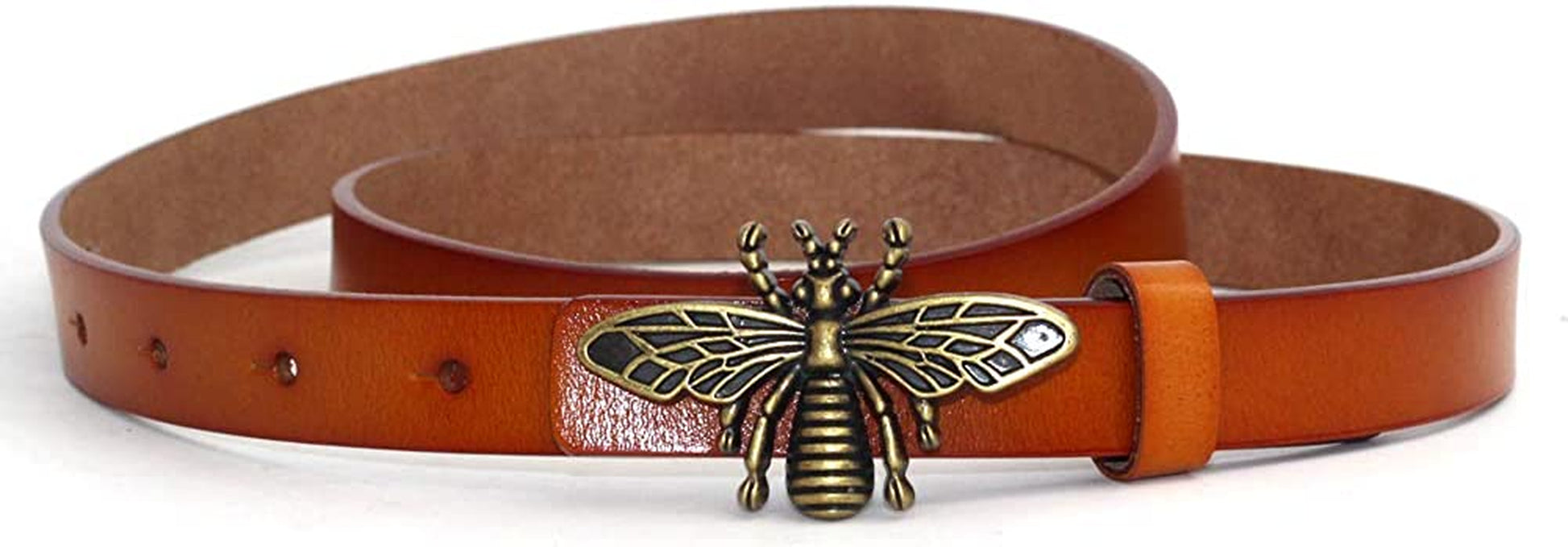 Moyoto Women'S 0.7″Thin Vintage Copper Bee Buckle Leather Belts Casual Dress Belts Apparel & Accessories > Clothing Accessories > Belts MoYoTo